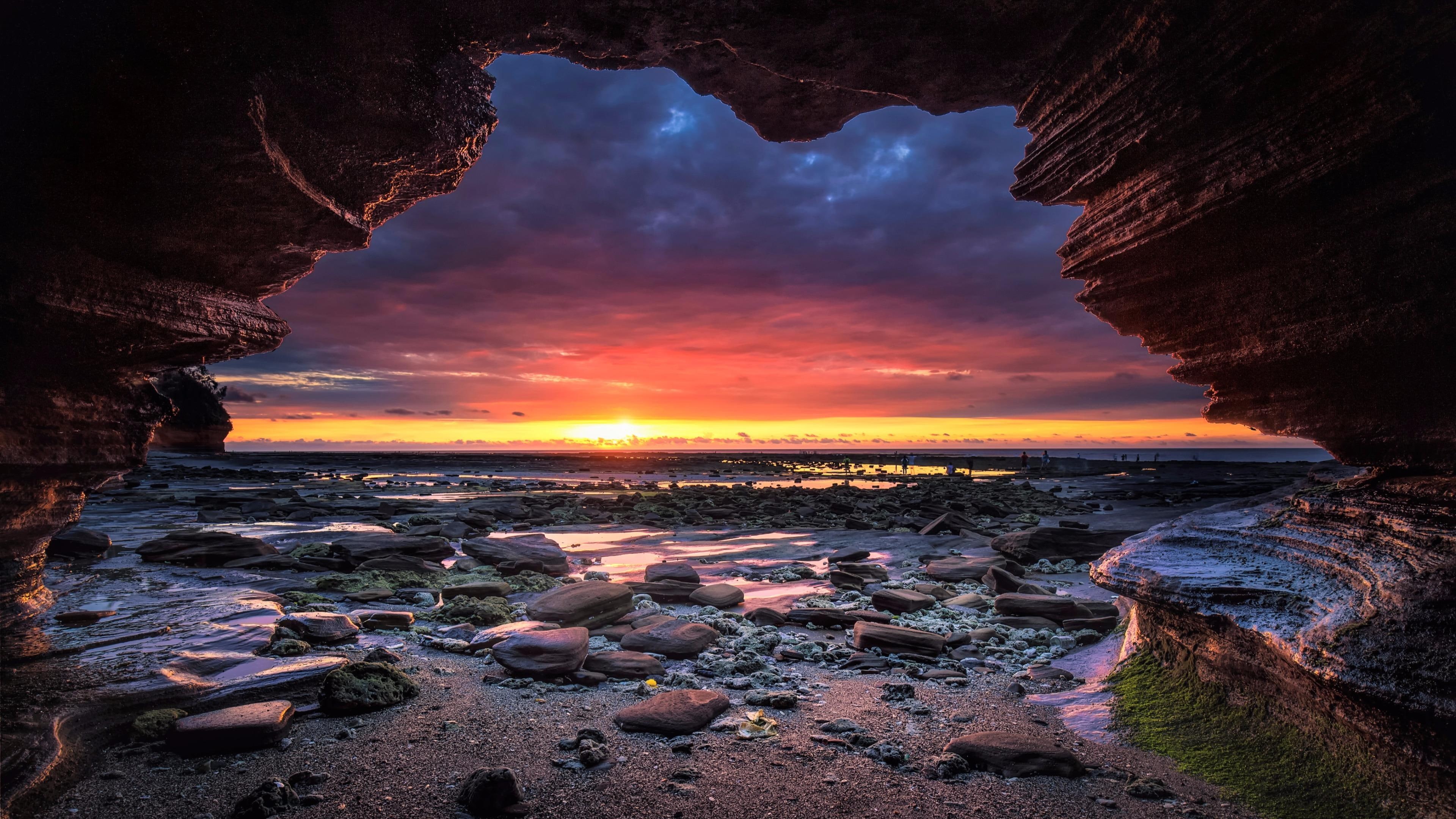 sea cave, sunrise, weizhou island, 4K, weizhou, beihai, cave, morning, cavern, rock, dawn, asia, beibu bay, china, HD Wallpaper