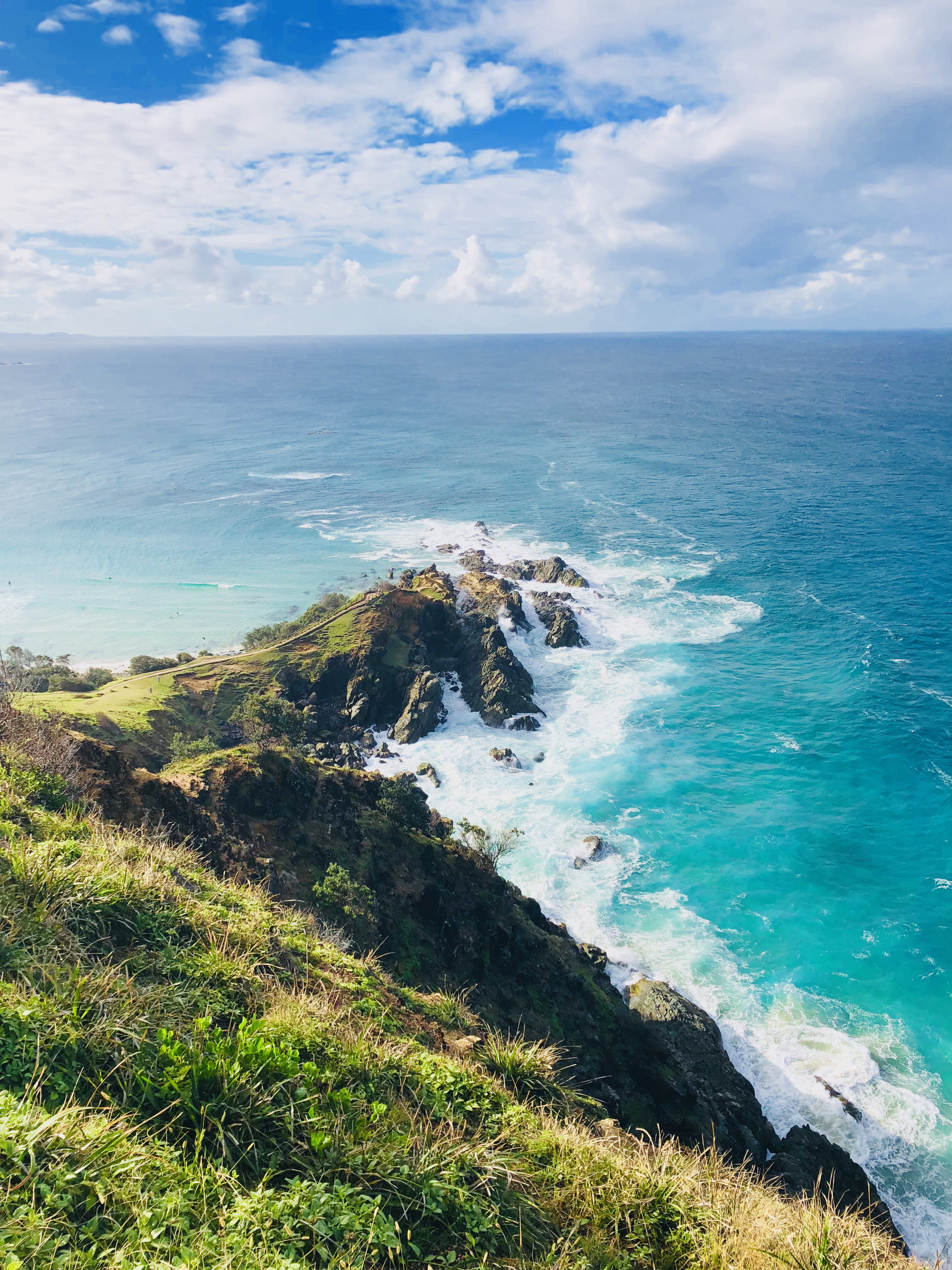 water, lighthouse, horizon, australia, cloud - sky, nature, grass, no people, ocean, sky, tranquility, non-urban scene, beauty in nature, cape byron lighthouse, Phone HD Wallpaper