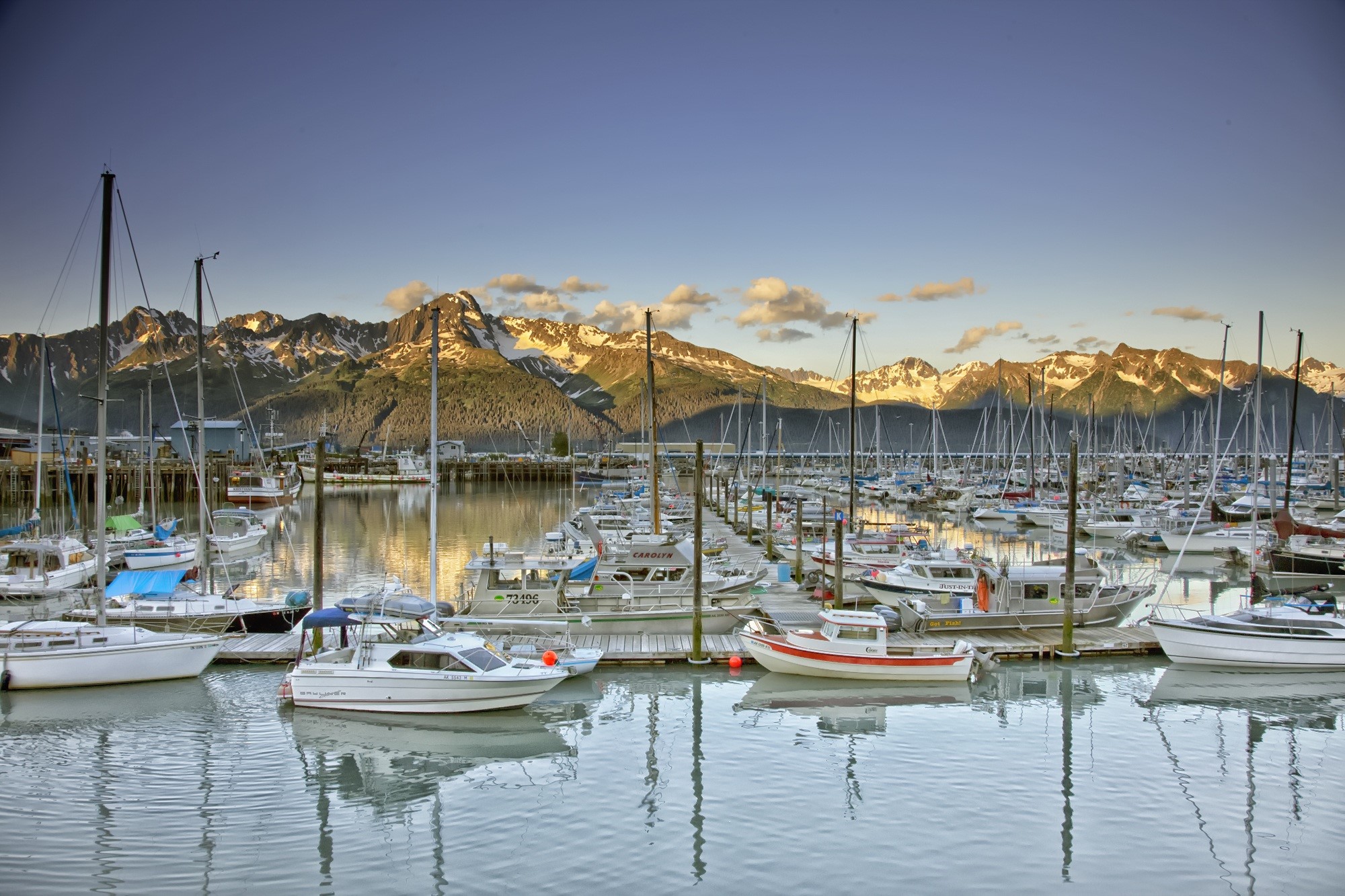 no people, mountains, outside, yacht, bay, luxury, morning, beauty in nature, mode of transportation, harbor, alaska, reflection, pierre, fishing industry, HD Wallpaper