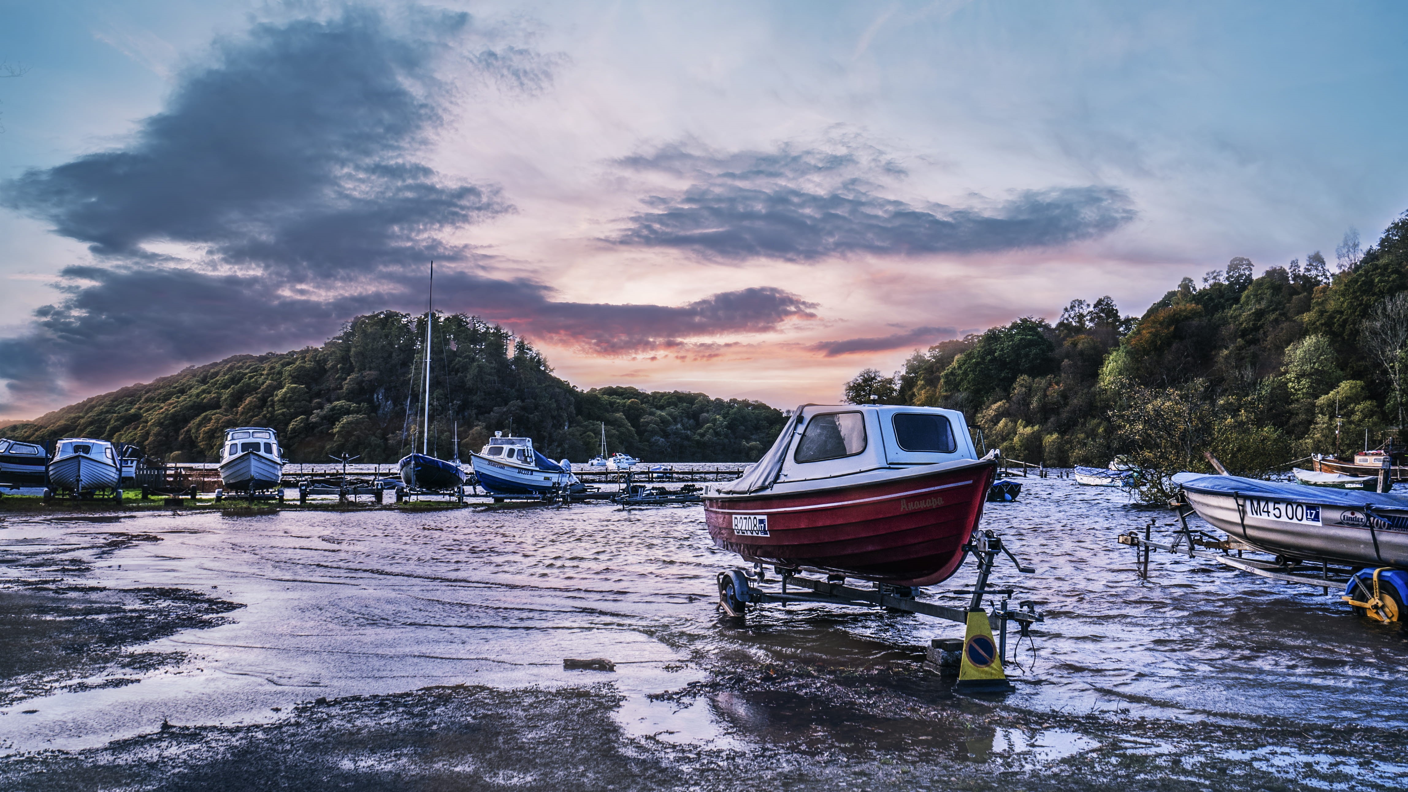 no people, sky, nessie, scottish highlander, waterfront, sunset, low tide, tranquility, united kingdom, scenics - nature, boat, cloud - sky, yacht, nature, HD Wallpaper