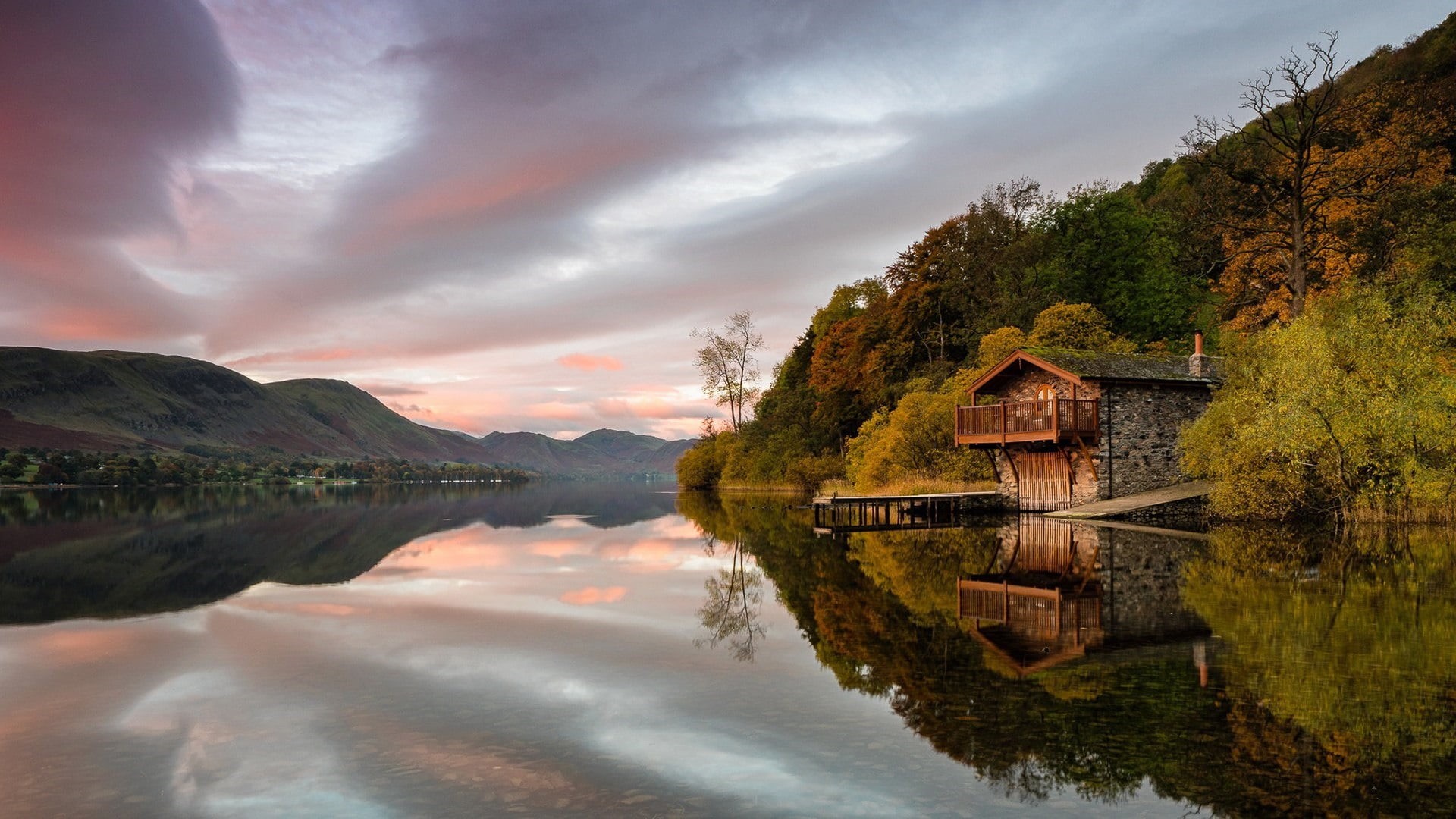 boathouse, reflection, building exterior, natinal park, bank, no people, scenics - nature, penrith, cloud, environment, cottage, pooley bridge, cosy, pooley bridge boat house, HD Wallpaper