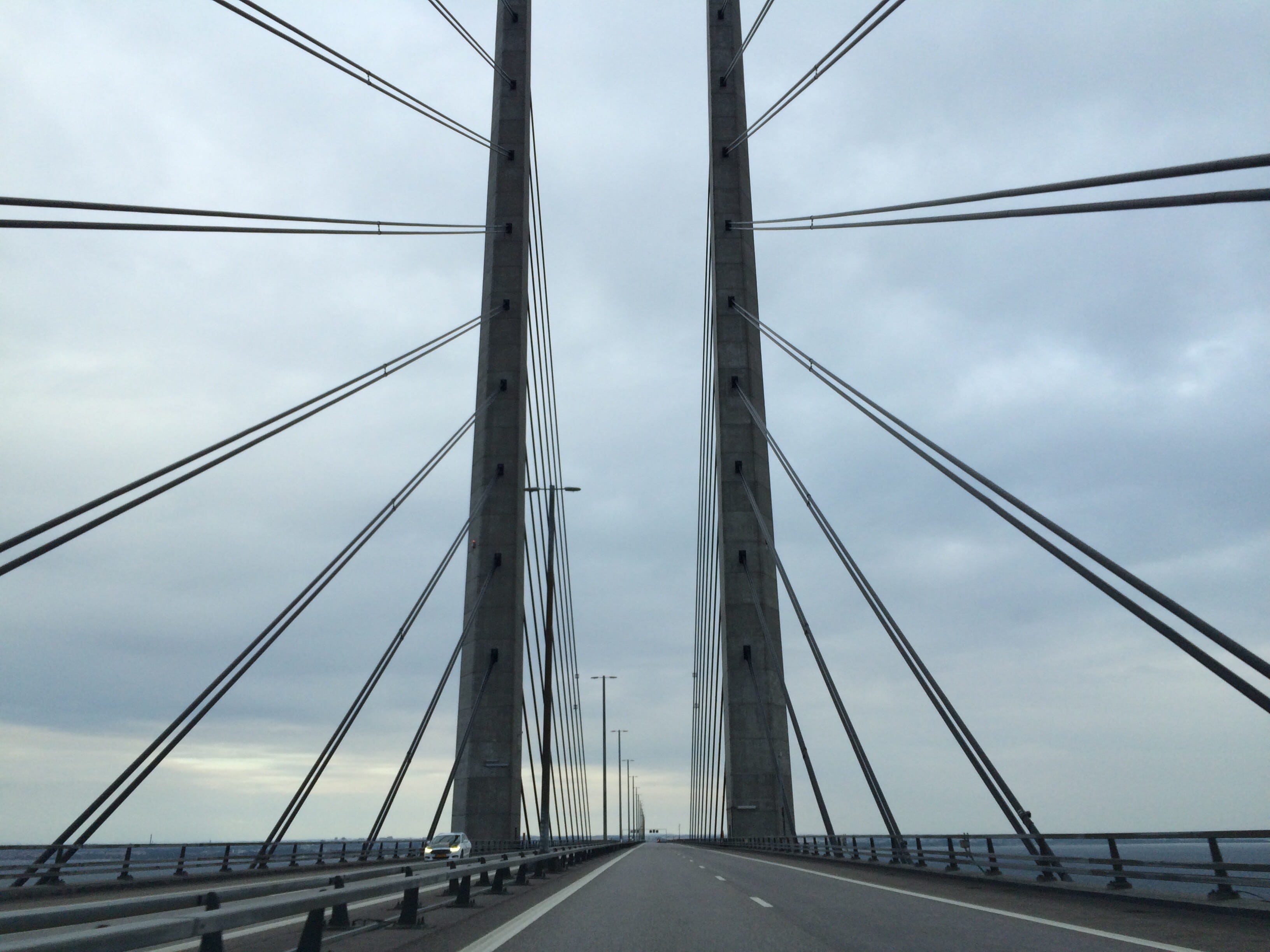 cable, diminishing perspective, the way forward, travel, cable-stayed bridge, architecture, 2K, Sweeden, engineering, nature, suspension bridge, Road, HD Wallpaper