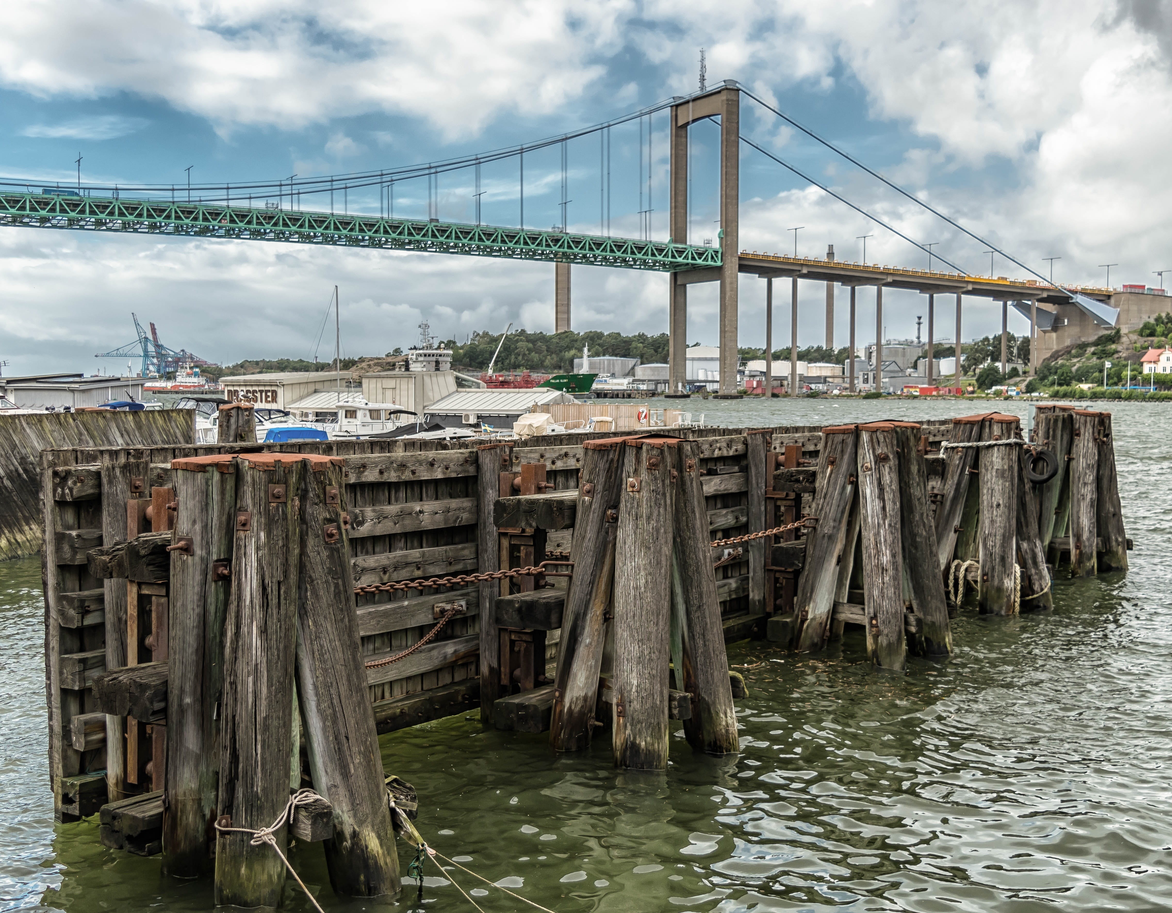 water, transportation, sky, waterfront, outdoors, bridge, sea, Baltic Sea, 4K, architecture, Fixing, no people, älvsborgsbron, bridge - man made structure, HD Wallpaper