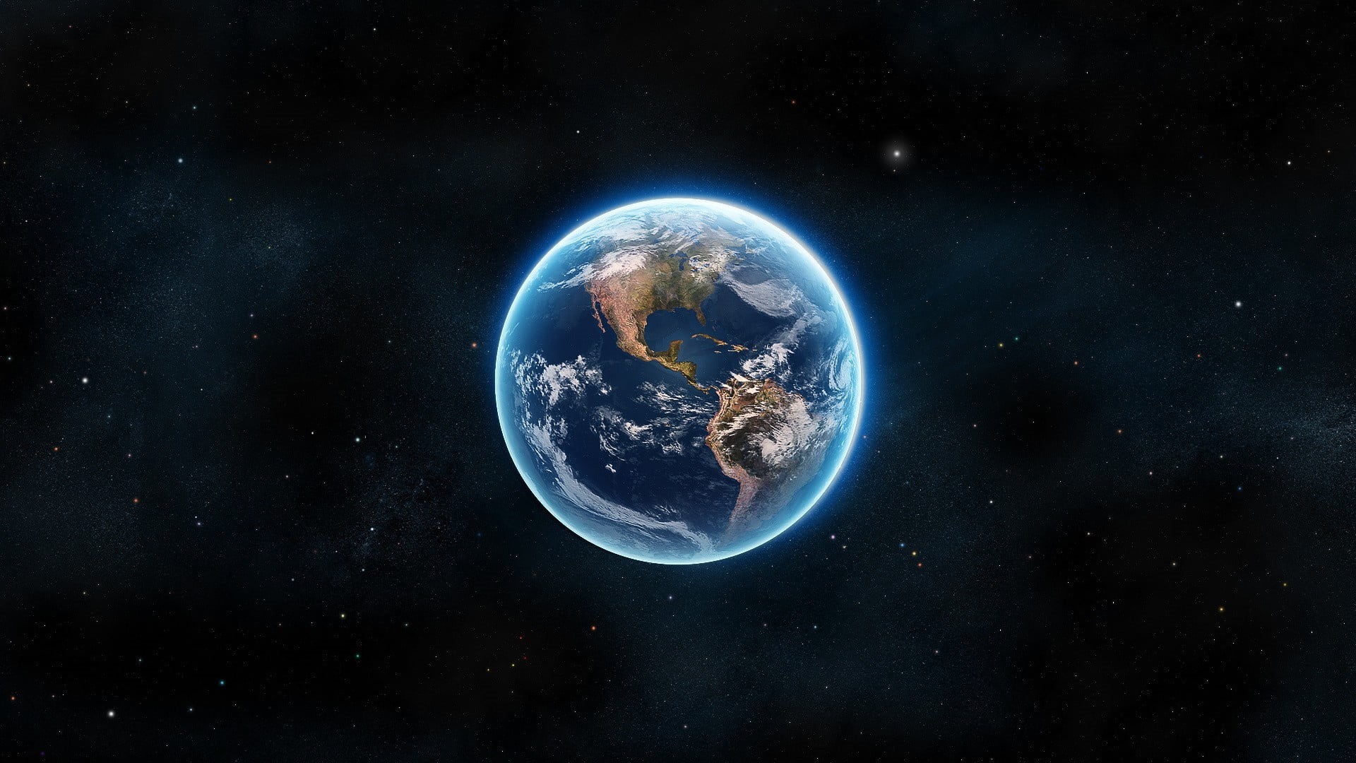 environment, illuminated, cloud - Sky, sphere, astronomy, stratosphere, satellite View, blue, astrology, sky, dark, digital art, cyan, stars, futuristic, HD Wallpaper