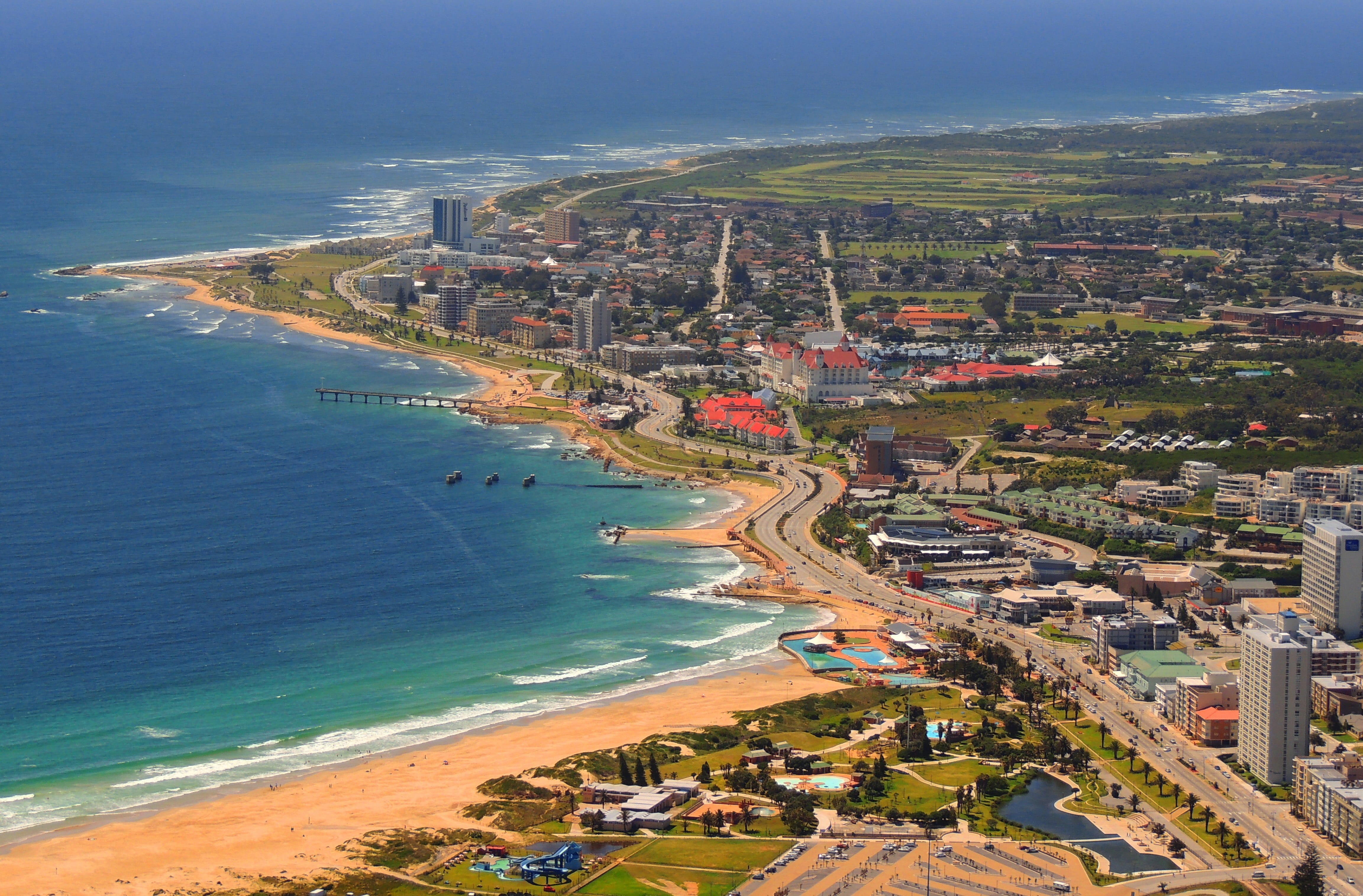 outdoors, sky, plant, beach, port, day, city, water, travel destinations, architecture, built structure, bay, land, travel, 4K, cityscape, sea, blue, port elizabeth, HD Wallpaper