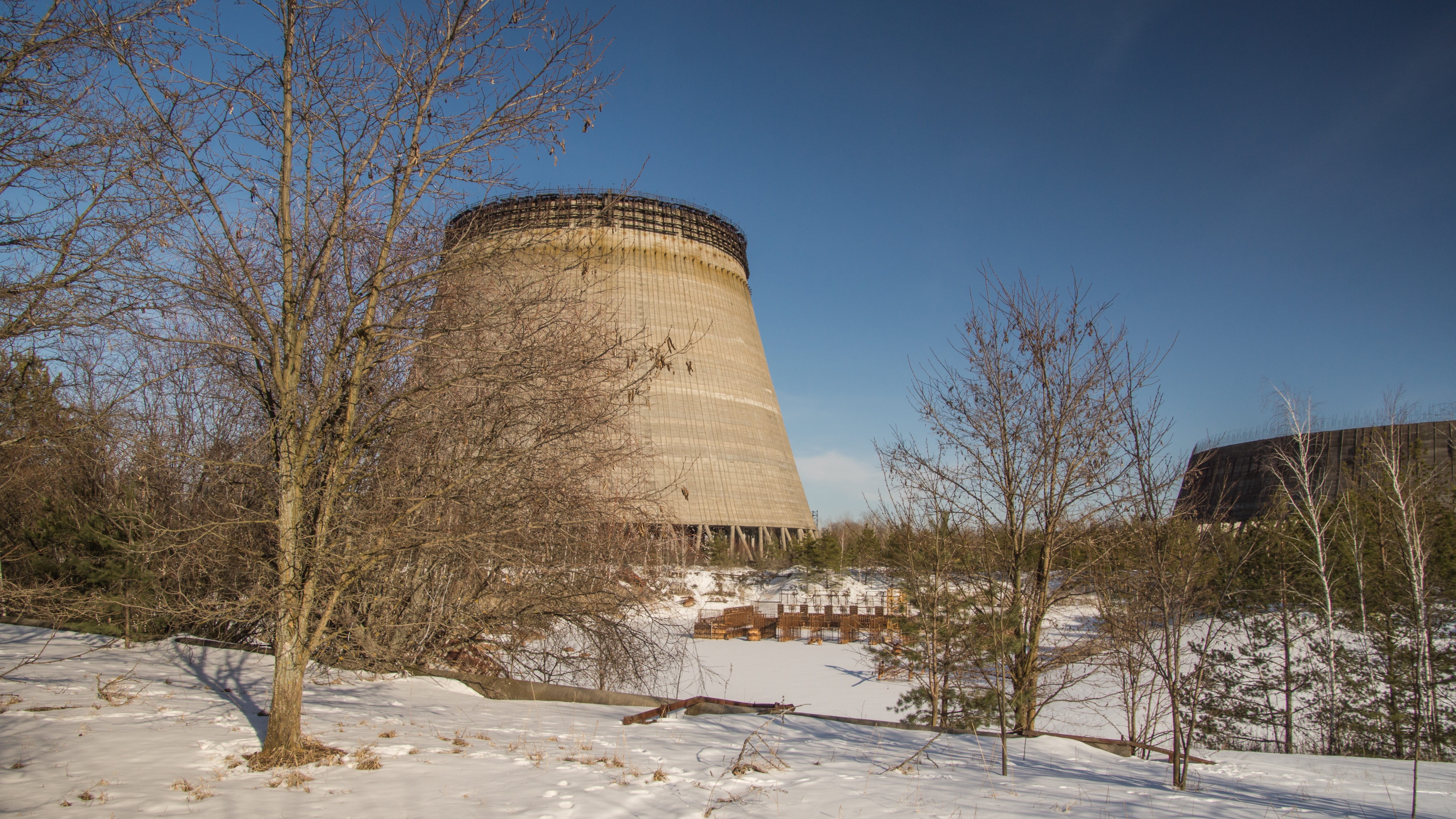 plant, frozen, cold, ruined, broken, built structure, lost place, cold temperature, sky, cooling tower, derelict, weathered, chernobyl, stalker, 5K, explorer, HD Wallpaper