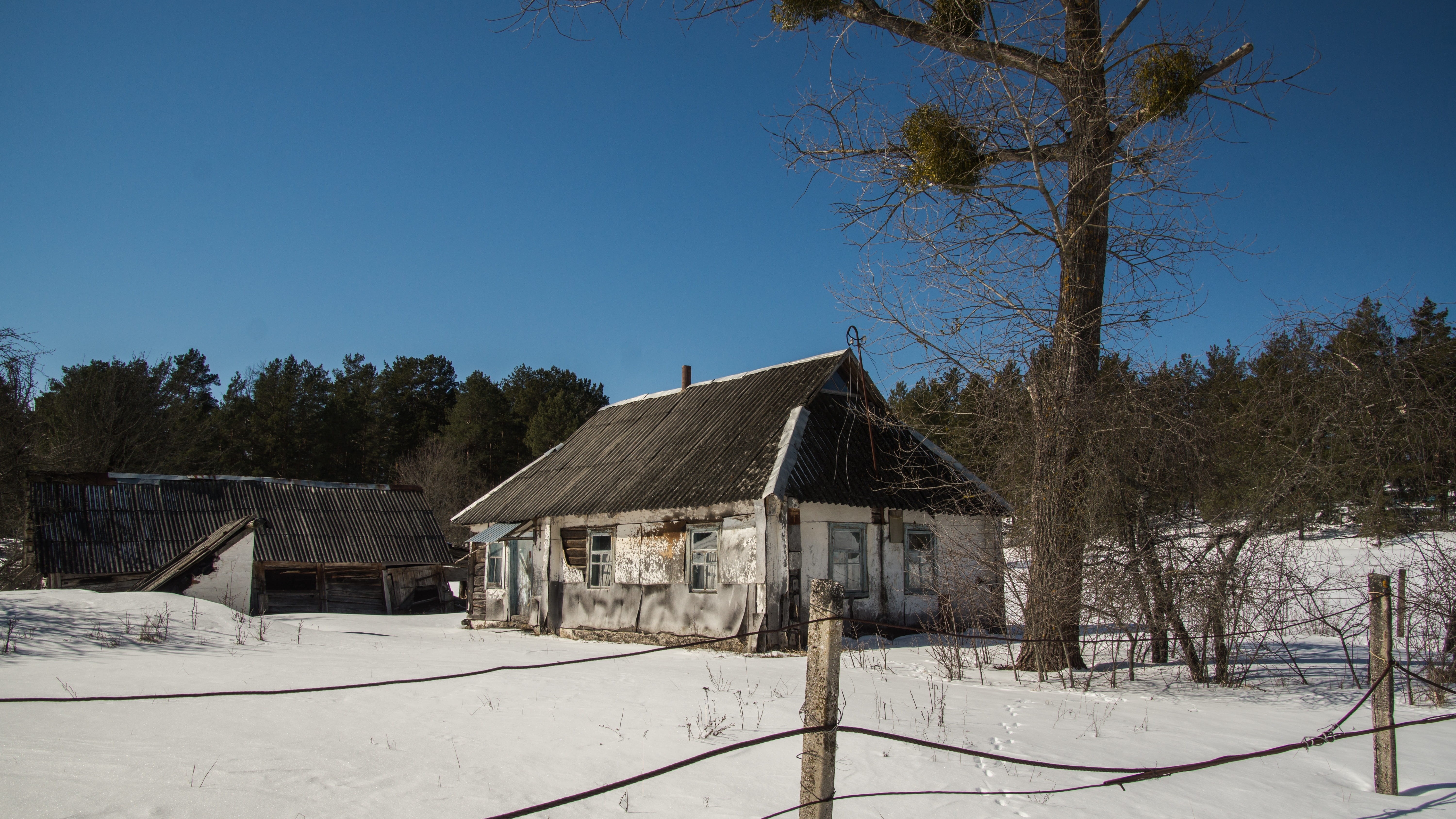 ruined, plant, sky, abandoned, pripyat, broken, snow, no people, ghost town, damaged, field, scenics - nature, derelict, 5K, landscape, exclusion zone, HD Wallpaper