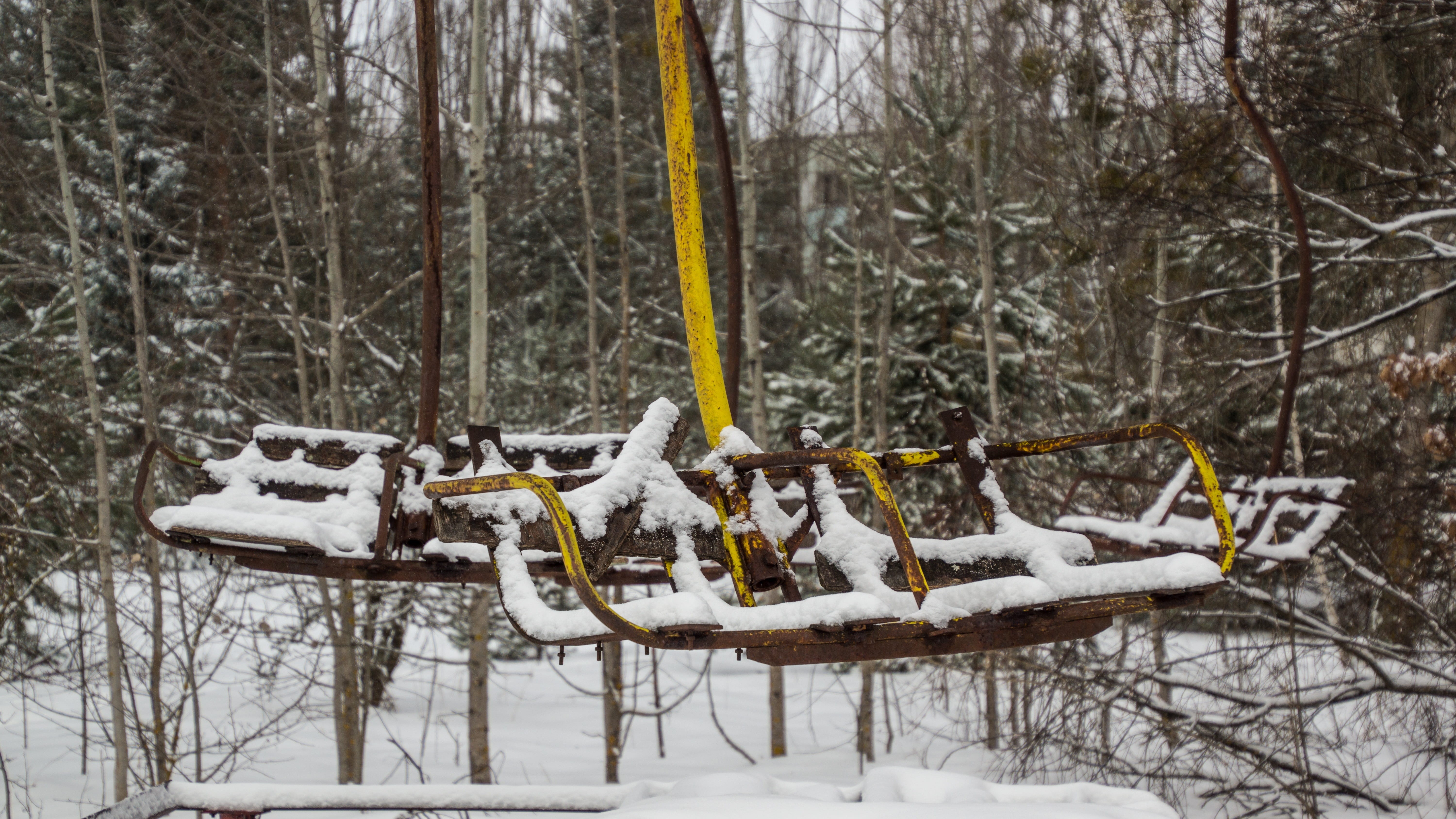 outdoors, ukraine, radiation, nature, land, radioactive, snow, chernobyl, bare tree, tree, no people, roundabout, winter, snowing, tree trunk, day, ghost town, HD Wallpaper