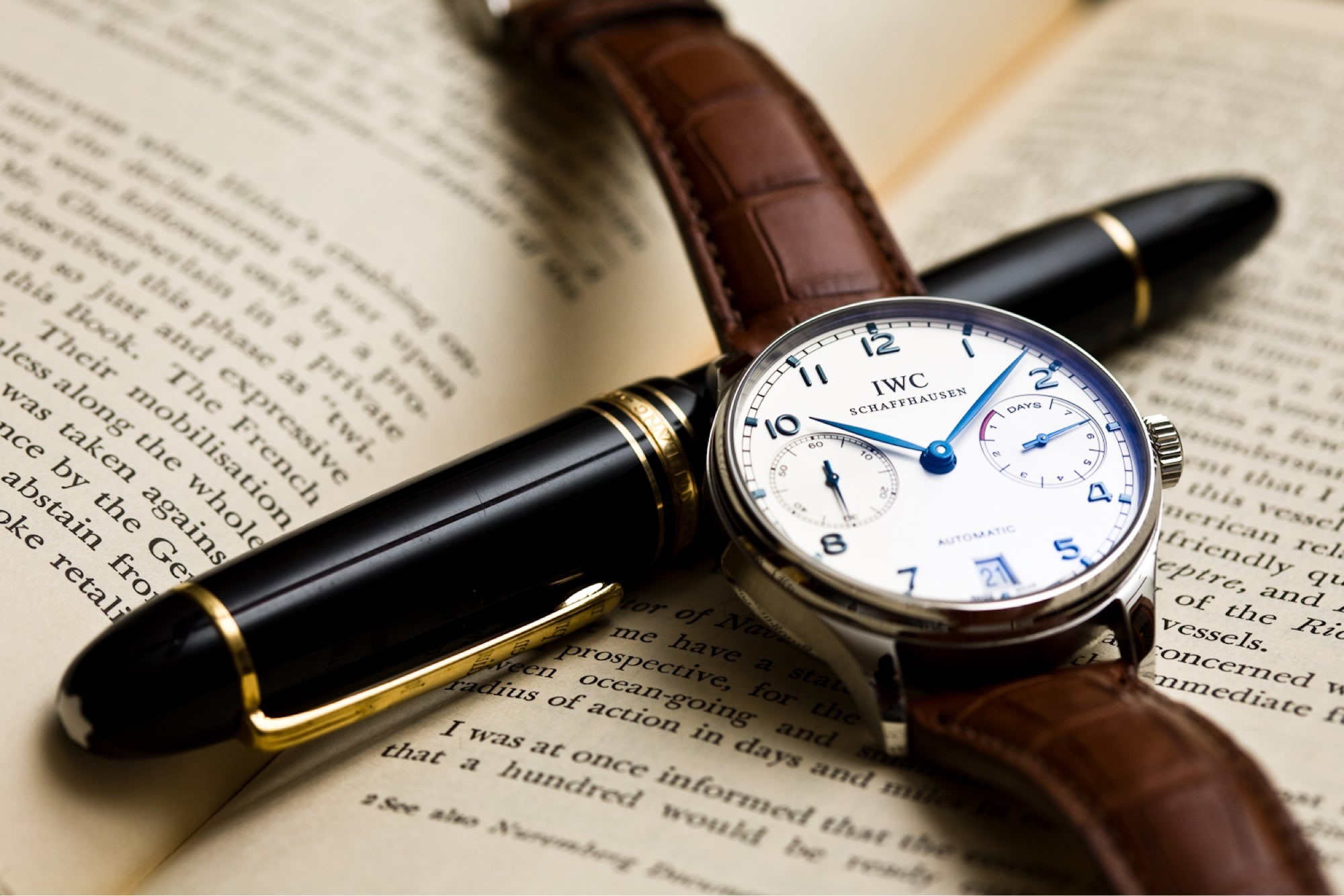 book, publication, clock, still life, fountain pen, 1080P, indoors, western script, text, high angle view, close-up, books, no people, time, selective focus, HD Wallpaper