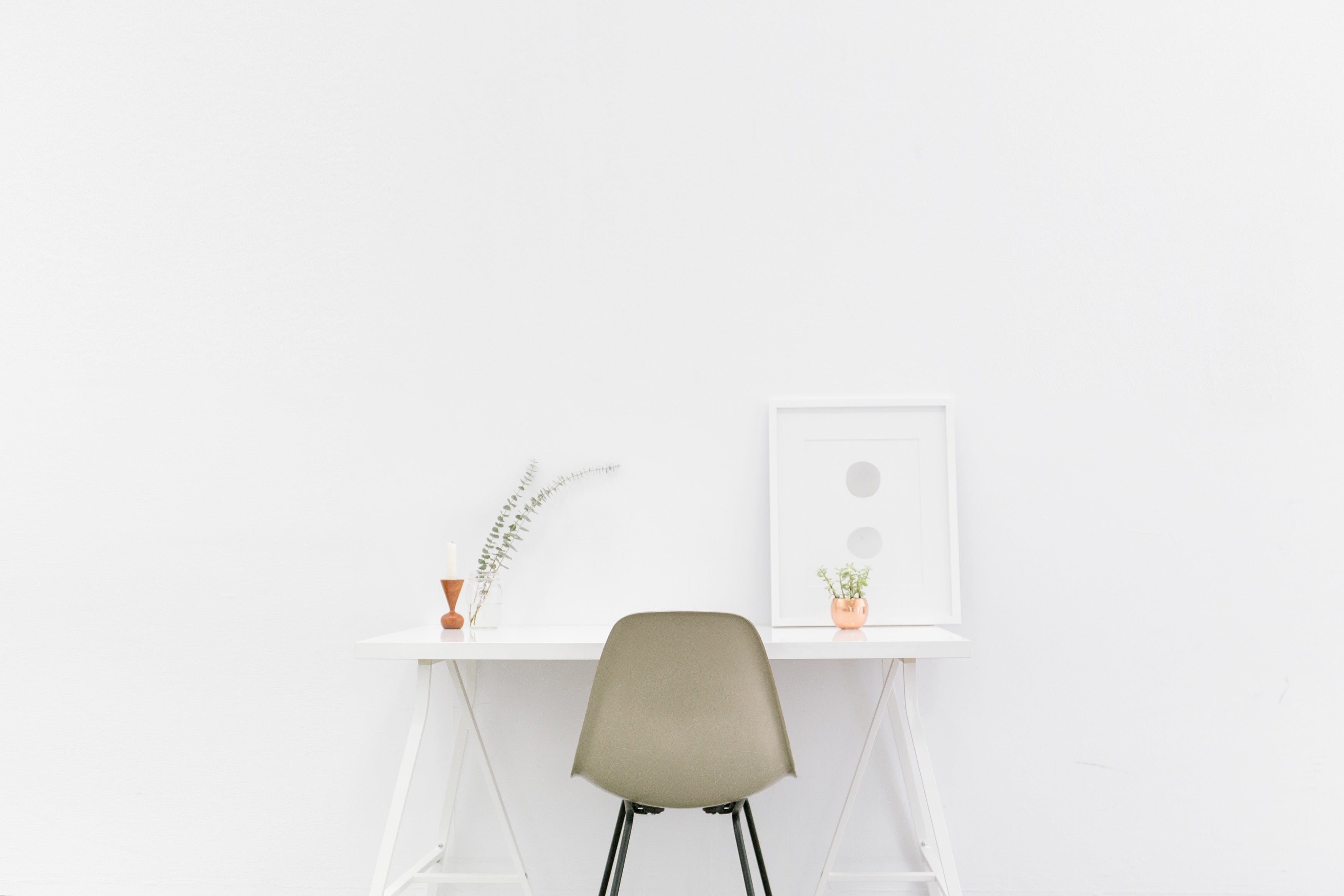 white room, vase, chair, nature, white background, wall, indoors, lighting equipment, minimalism, studio shot, contemporary, white, plant, white color, HD Wallpaper