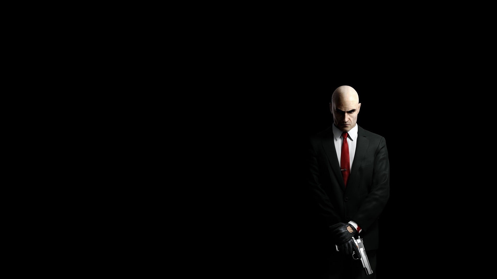 gun, Hitman, suit, simple background, businessman, 1080P, indoors, cut out, black background, contemplation, studio shot, well-dressed, suits, adult, corporate business, HD Wallpaper