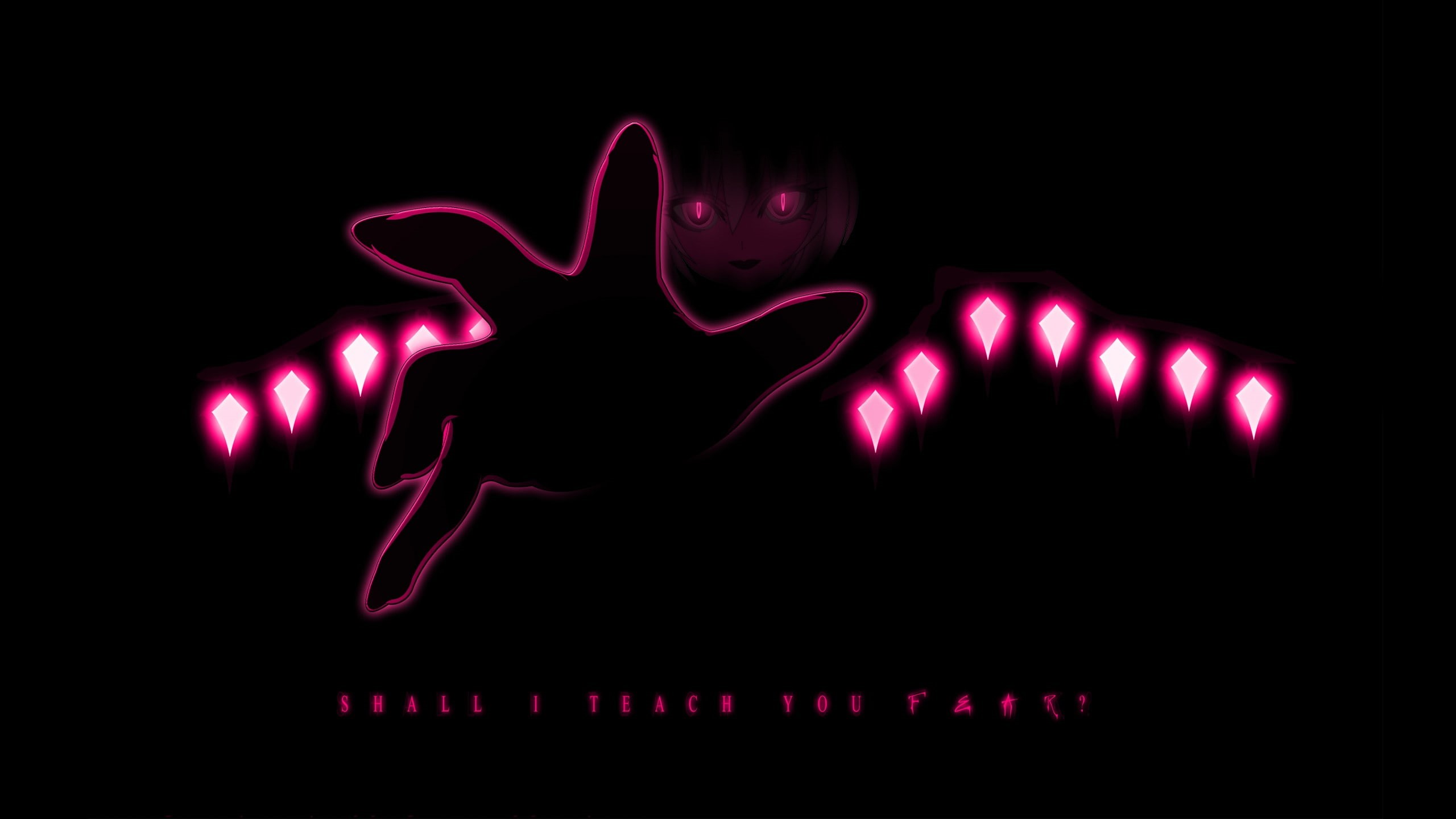 close-up, black background, neon, 2K, technology, text, abstract, pulse trace, studio shot, music, lighting equipment, anime, glowing, Flandre Scarlet, HD Wallpaper