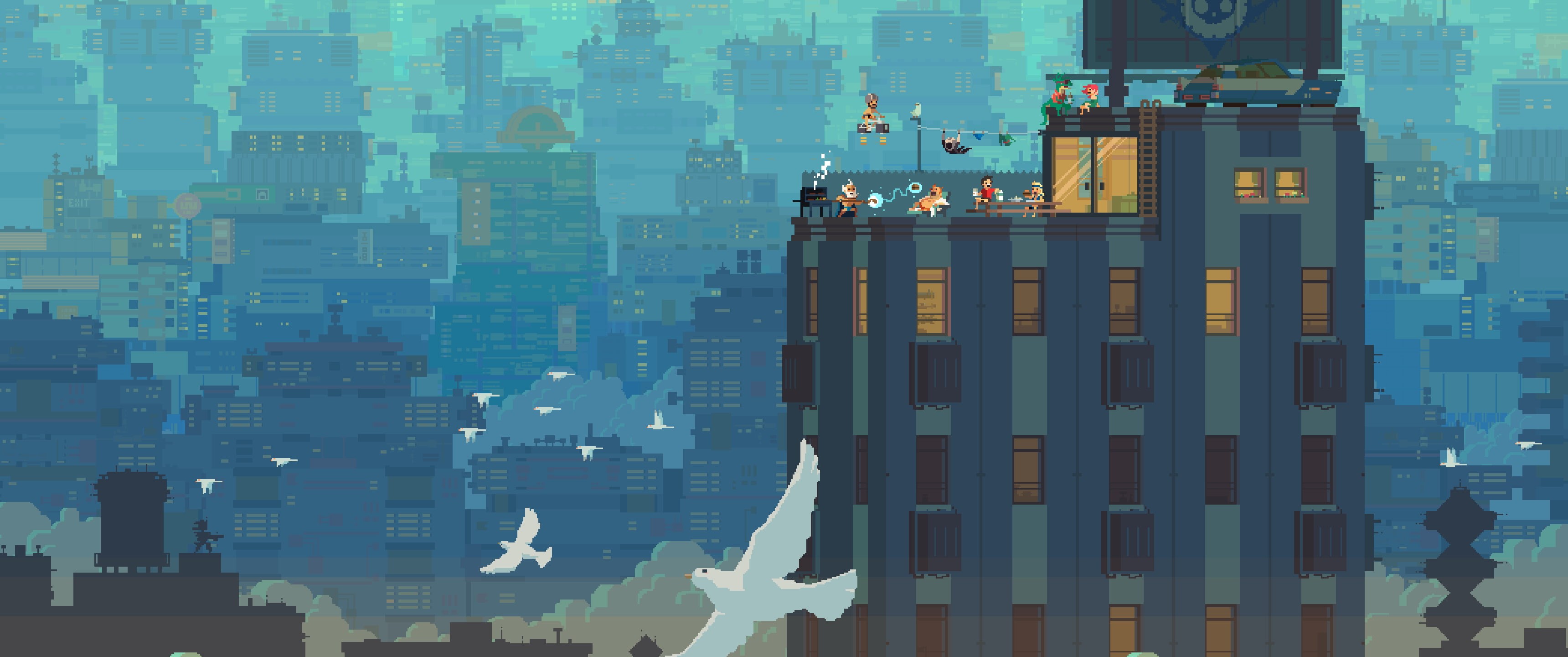 tower, office, financial district, day, illustration, building, modern, skyscraper, built structure, building exterior, tall - high, 2K, pixel art, reflection, HD Wallpaper