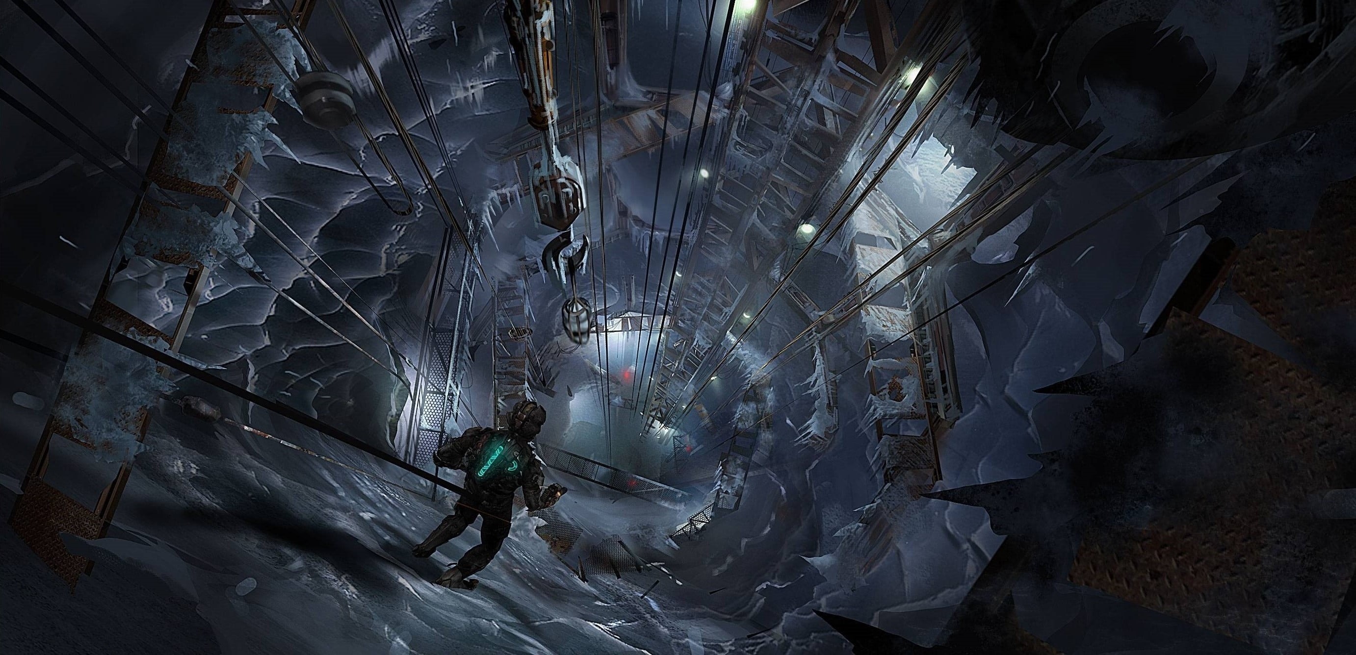 Visceral Games, Isaac Clarke, Art, indoors, The cable, men, Weapons, occupation, Dead Space 3, nature, industry, working, Crane, Cutter, government, communication, HD Wallpaper