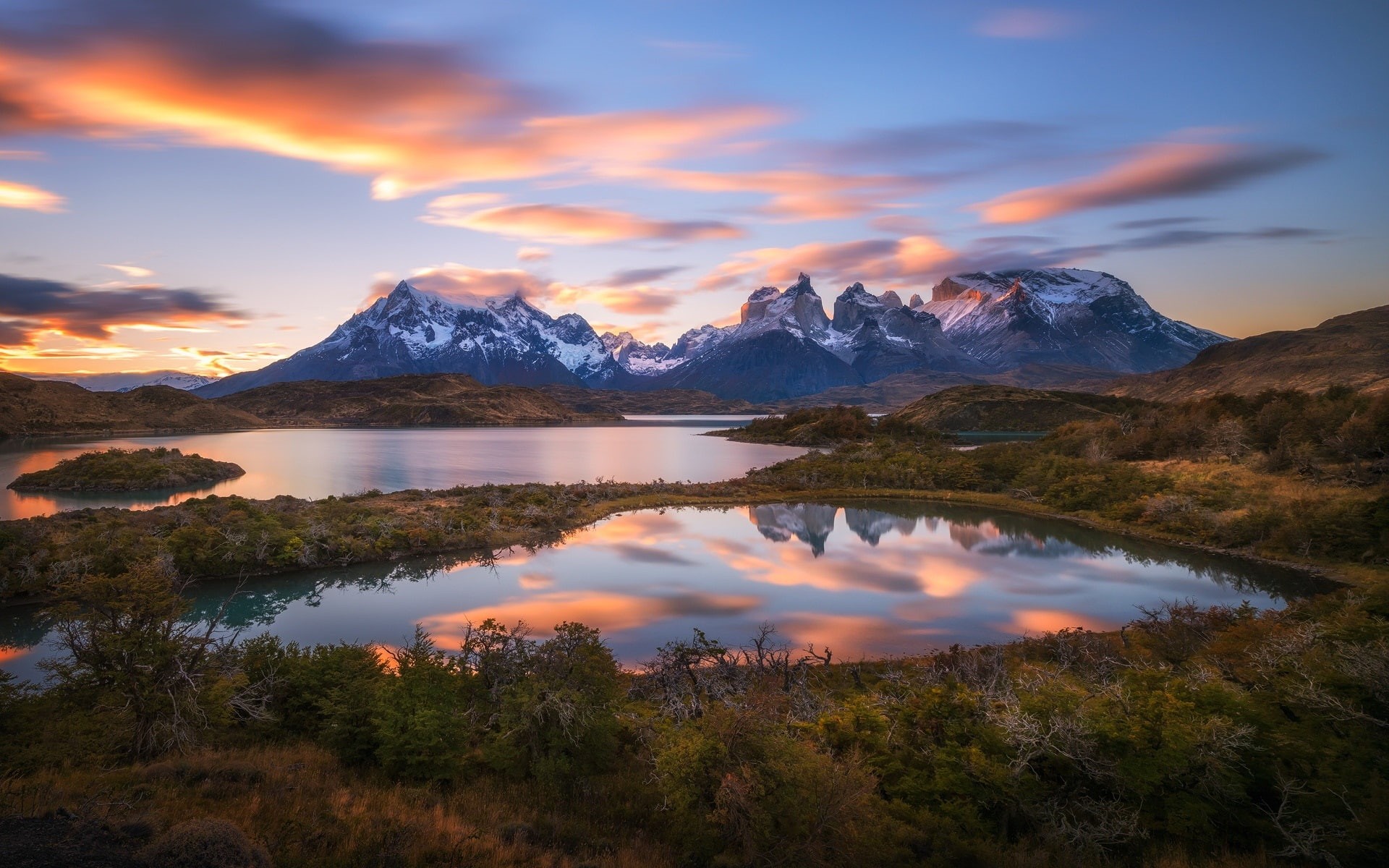 Andes, Chile, Lake, Mountains, 1080P, Patagonia, South, America, Sunset, HD Wallpaper