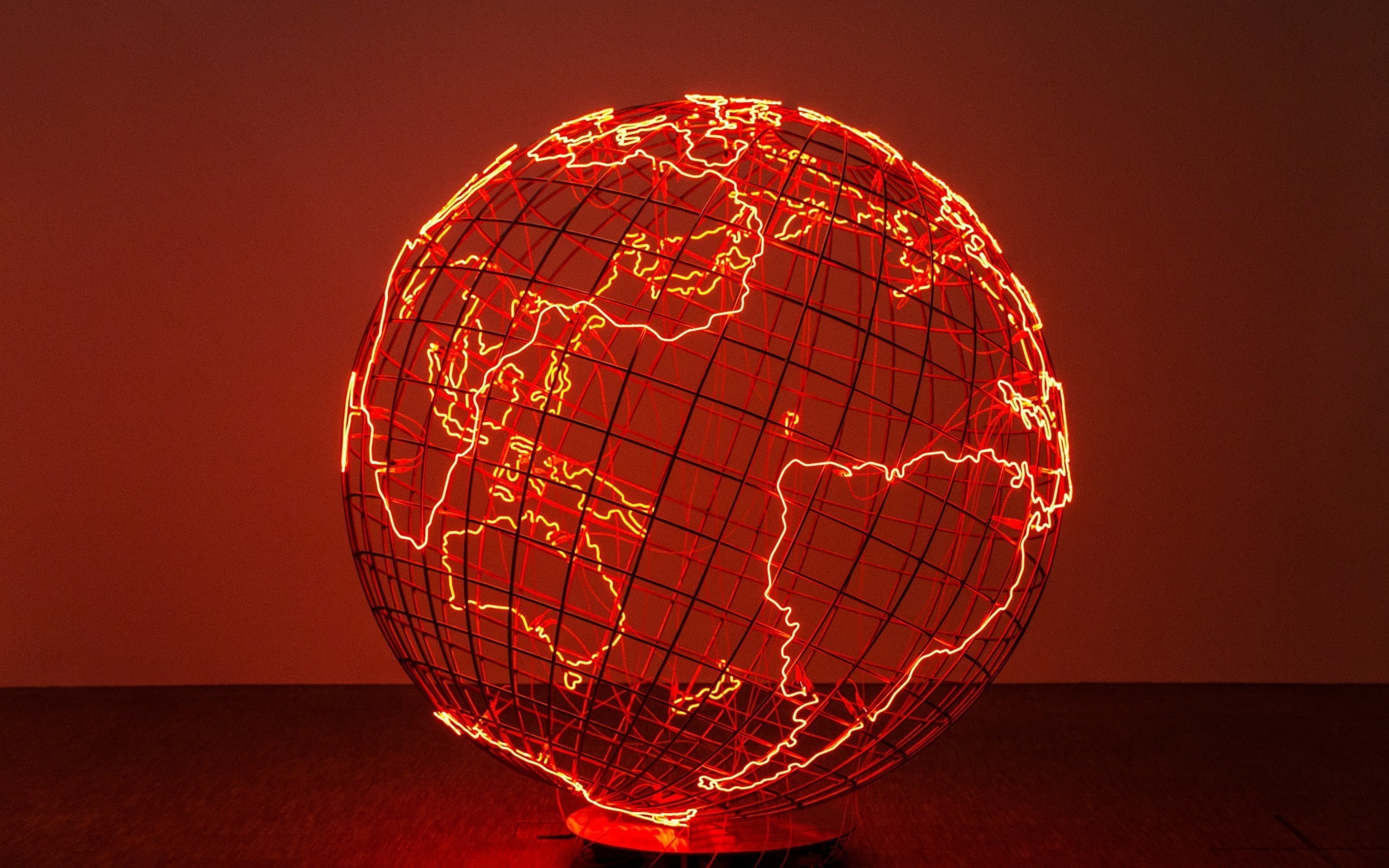 planet earth artwork wire lights neon light neon globes nets continents europe africa south america australia antarctica simple background electricity sphere, HD Wallpaper