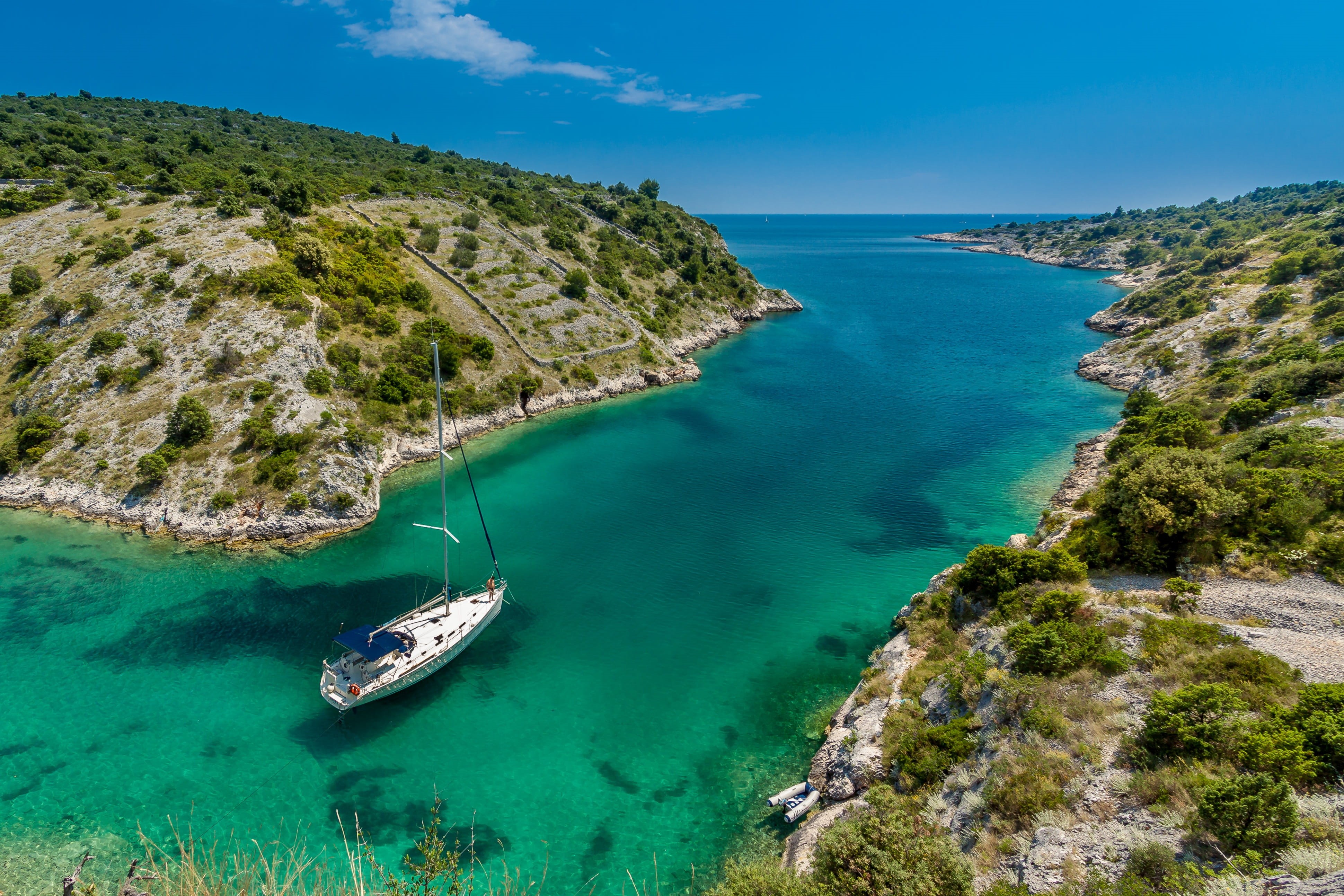travel Destinations, greece, sea, nautical vessel, island, anchored, mode of transportation, beauty In Nature, blue, coastline, mediterranean Sea, idyllic, HD Wallpaper