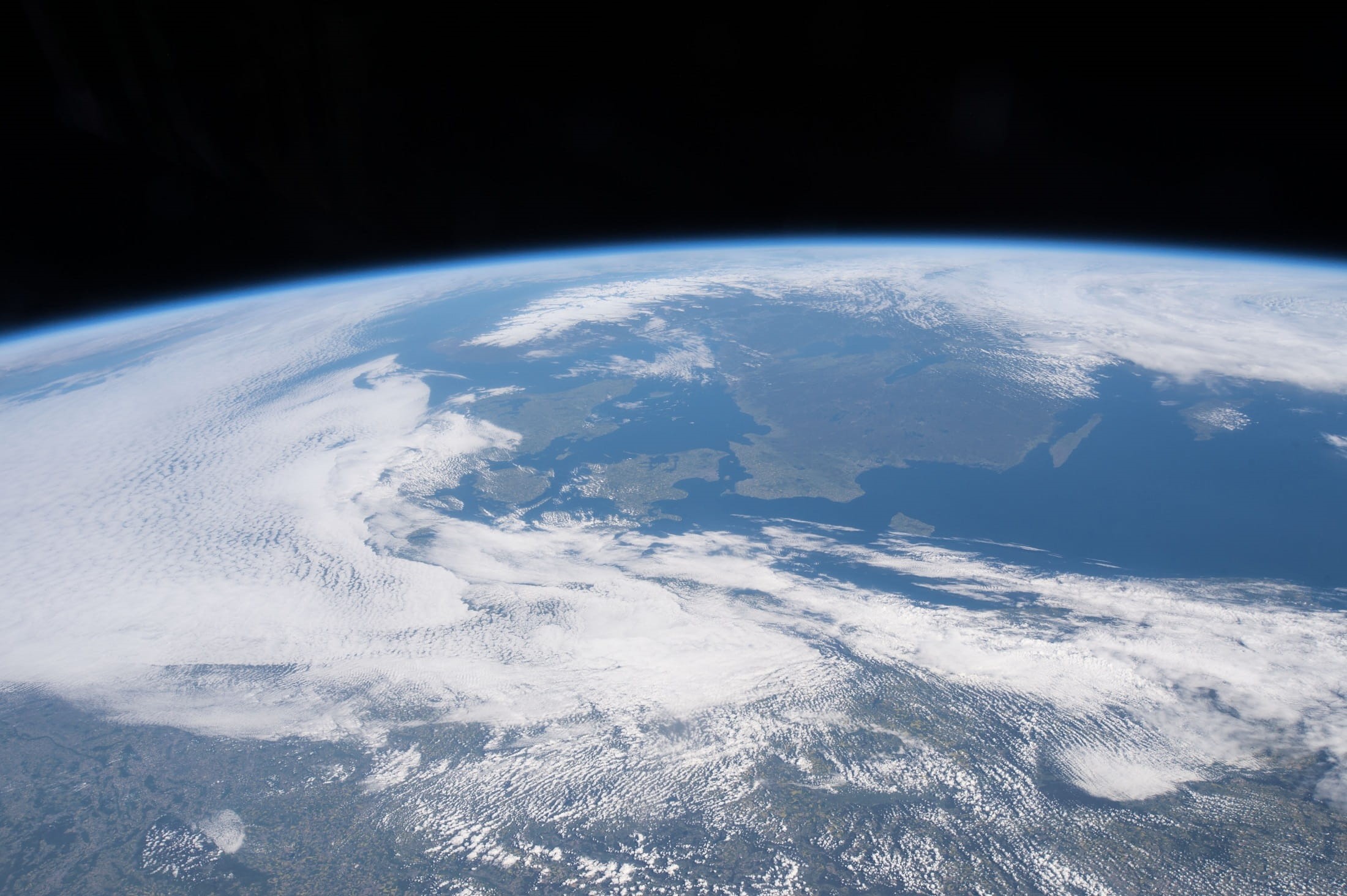 orbiting, photo, cloud - sky, meteorology, flyover, sea, communication, space, astronauts, blue, planet - Space, northern europe, aerial, stratosphere, HD Wallpaper