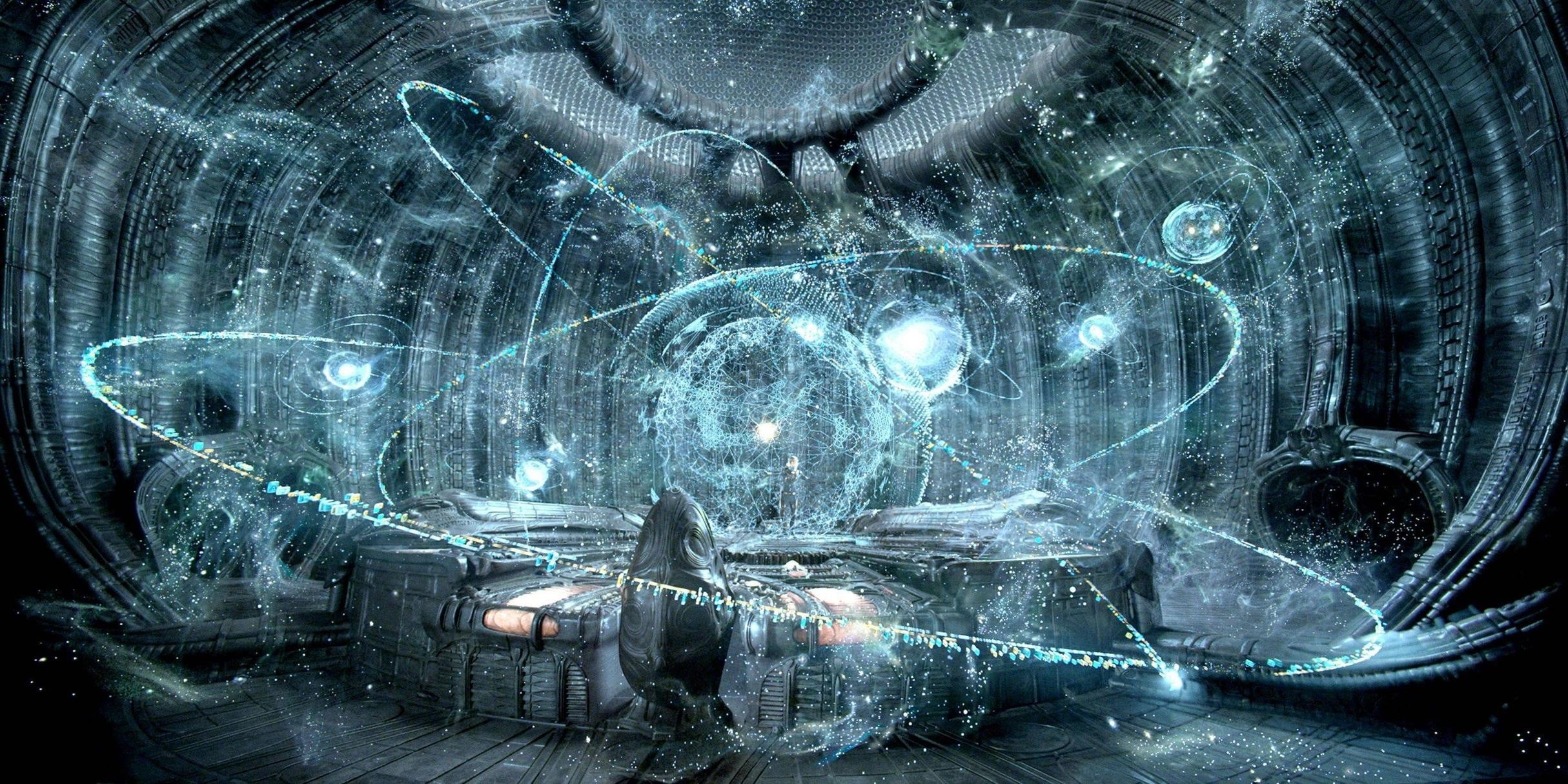 craft, indoors, science fiction, Prometheus (movie), transportation, technology, no people, 1080P, blue, reflection, art and craft, transparent, HD Wallpaper