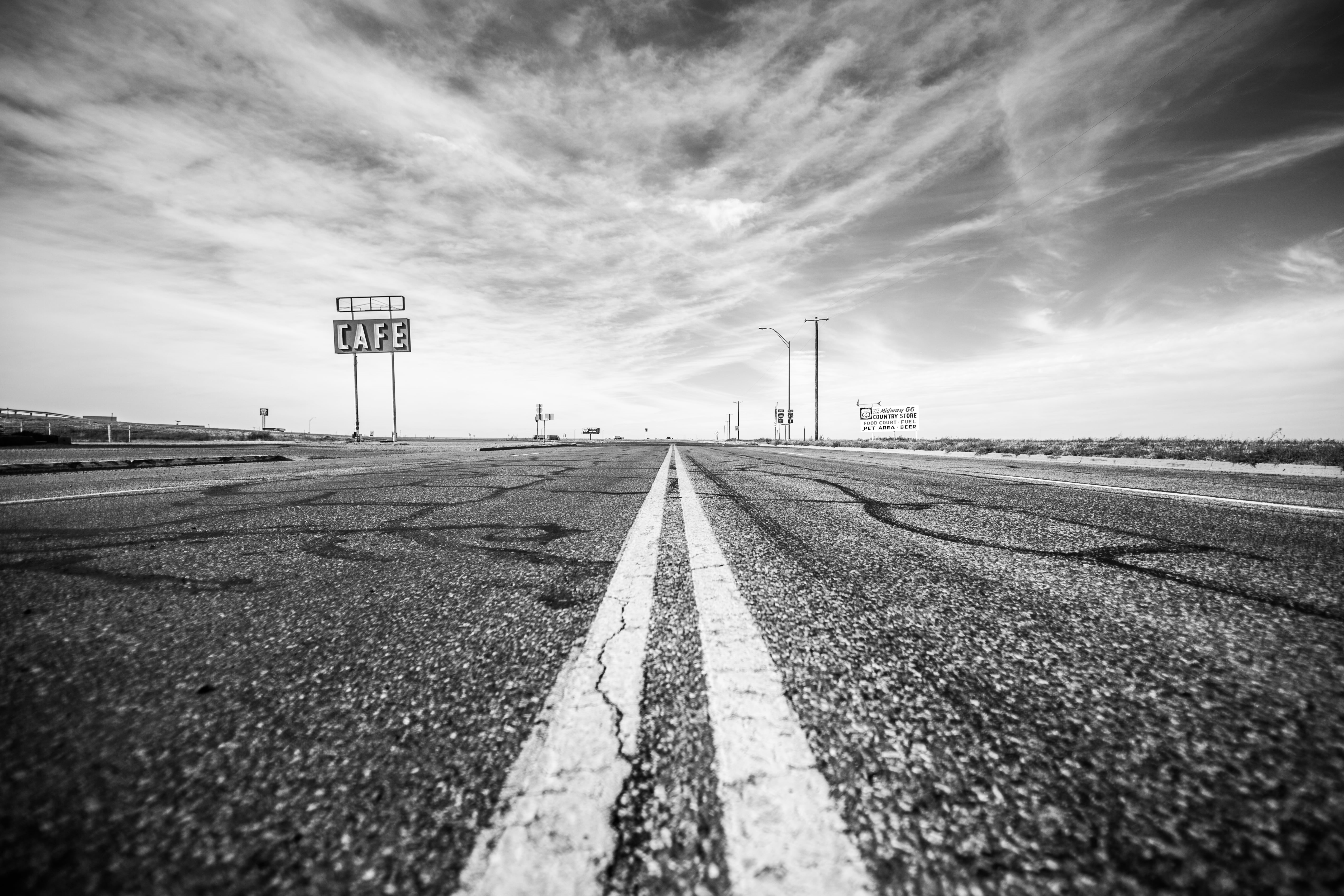 neon, USA, road, 5K, I Need, photo, United States of America, bw, Out on the Road, black, on the Road Again, Get Back, Texas, concrete, concrete road, HD Wallpaper