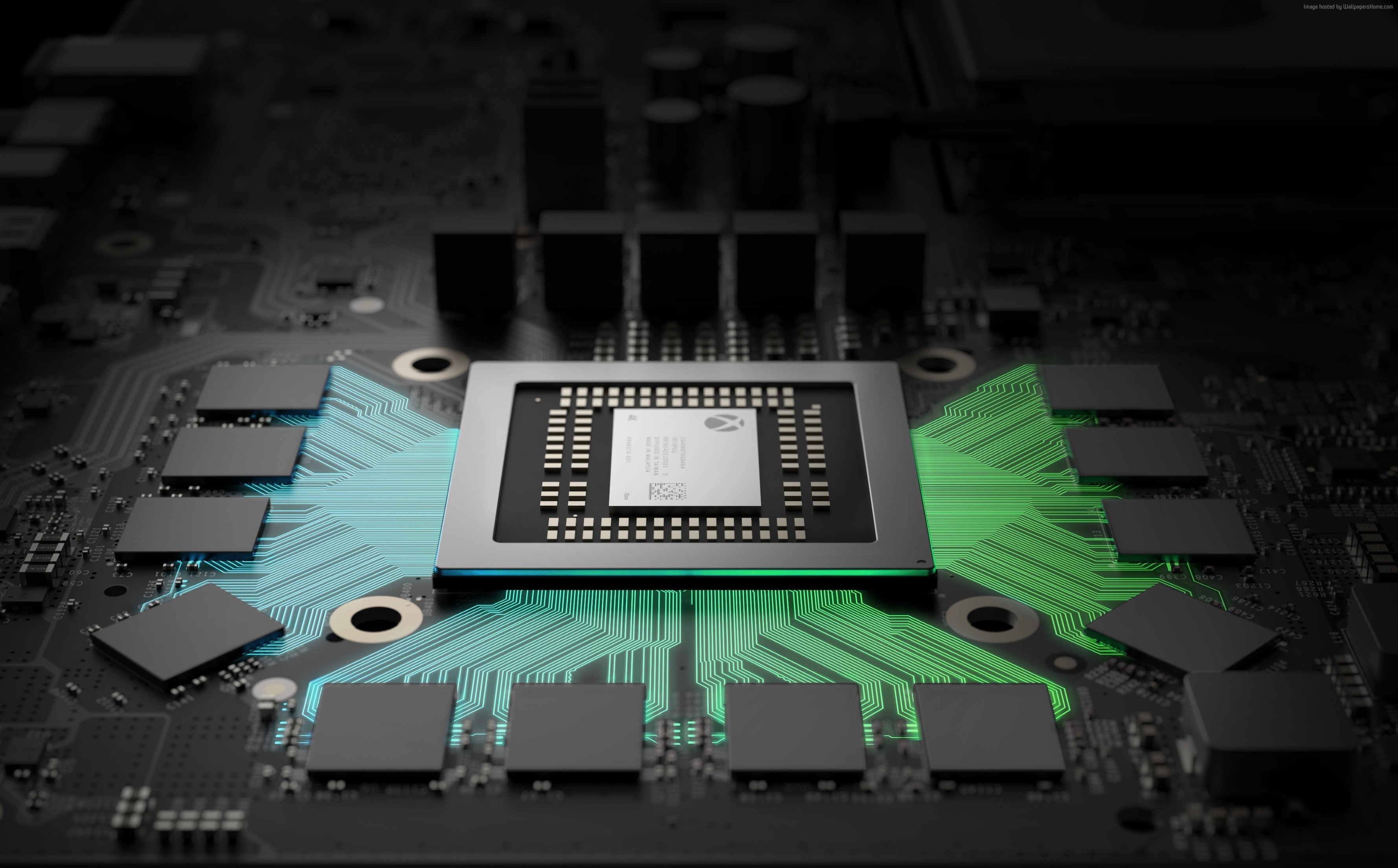 still life, studio shot, Xbox, computer chip, Microsoft Scorpio, electrical component, connection, Project Scorpio, complexity, green color, 2K, computer equipment, HD Wallpaper