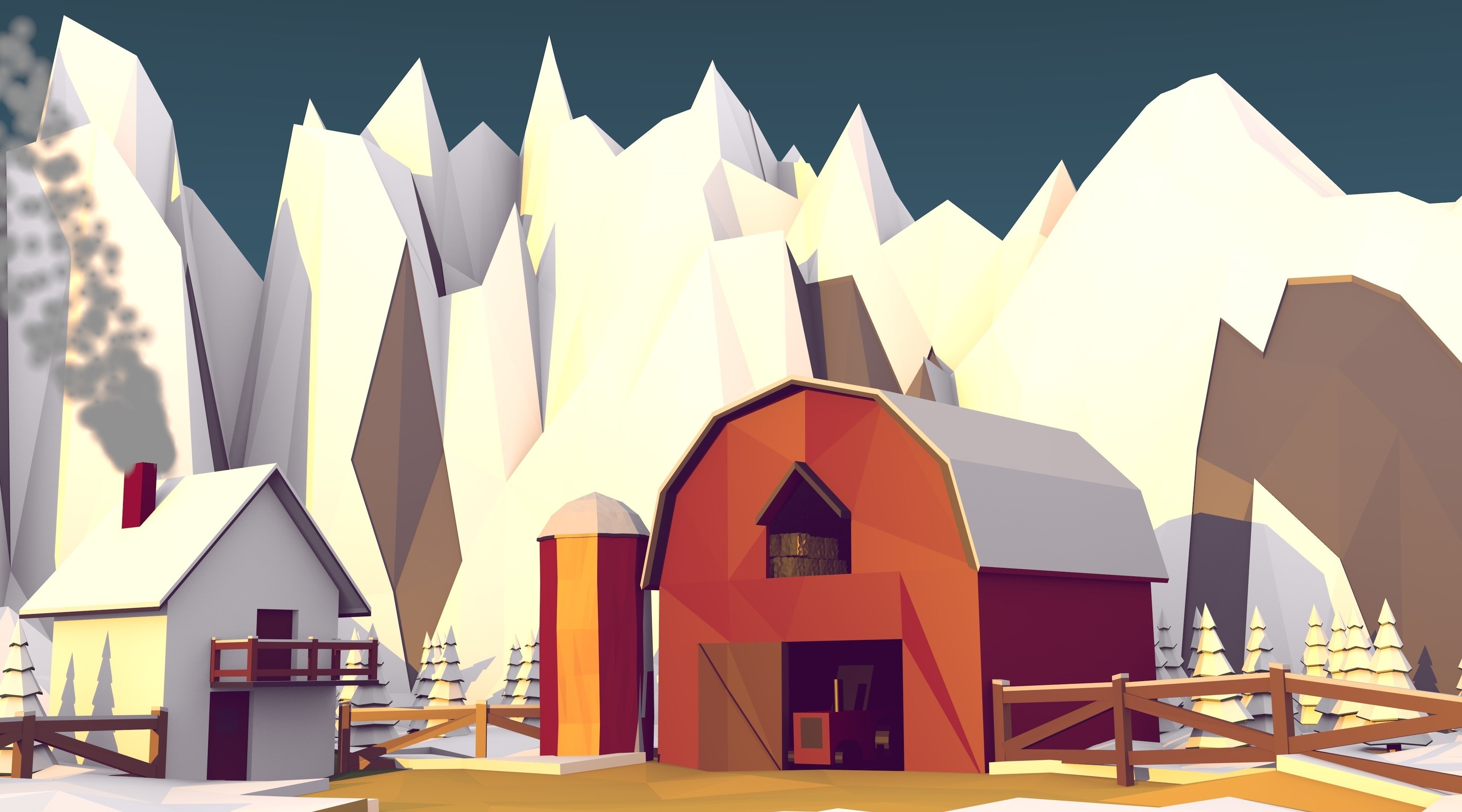 architecture, Aero, v, lighting equipment, sunlight, 4K, house, building exterior, colorful, red, poly, clear sky, built structure, tractor, brown, hut, HD Wallpaper