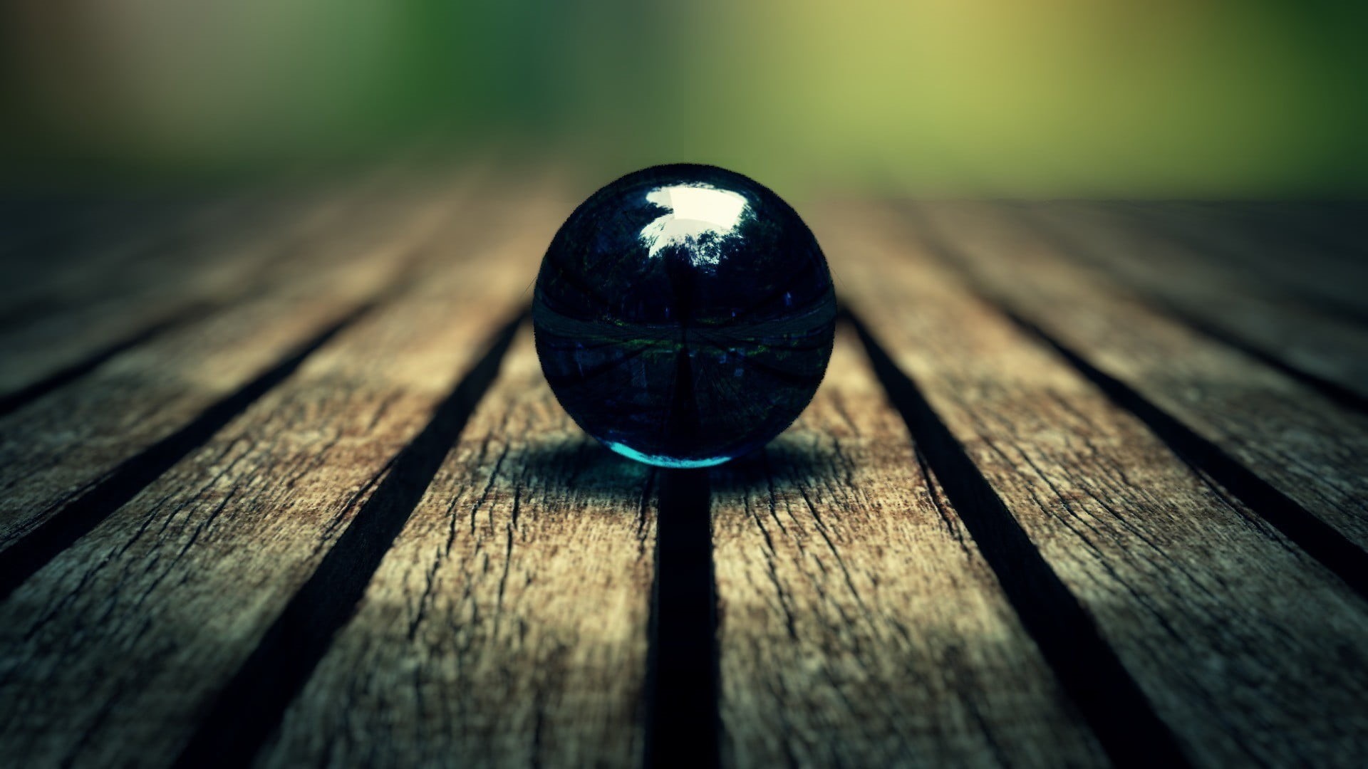 day, sphere, ball, pattern, photography, single Object, focus on foreground, table, reflection, plank, wood, crystal Ball, selective focus, high angle view, HD Wallpaper