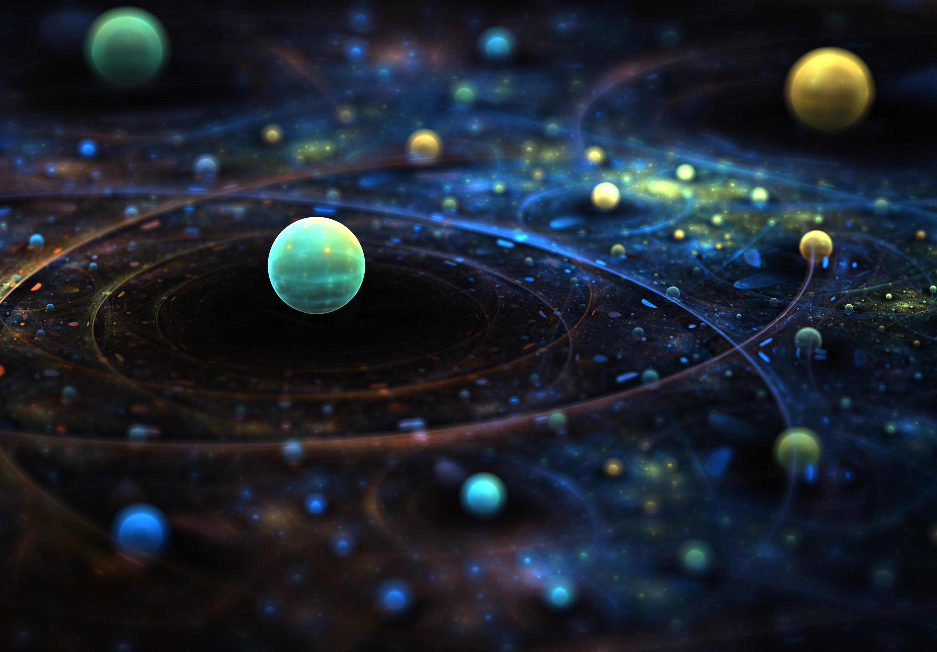 blue, shape, indoors, digital art, space, planet - space, close-up, drop, marbles, universe, no people, nightlife, nature, motion, dark, sphere, selective focus, HD Wallpaper
