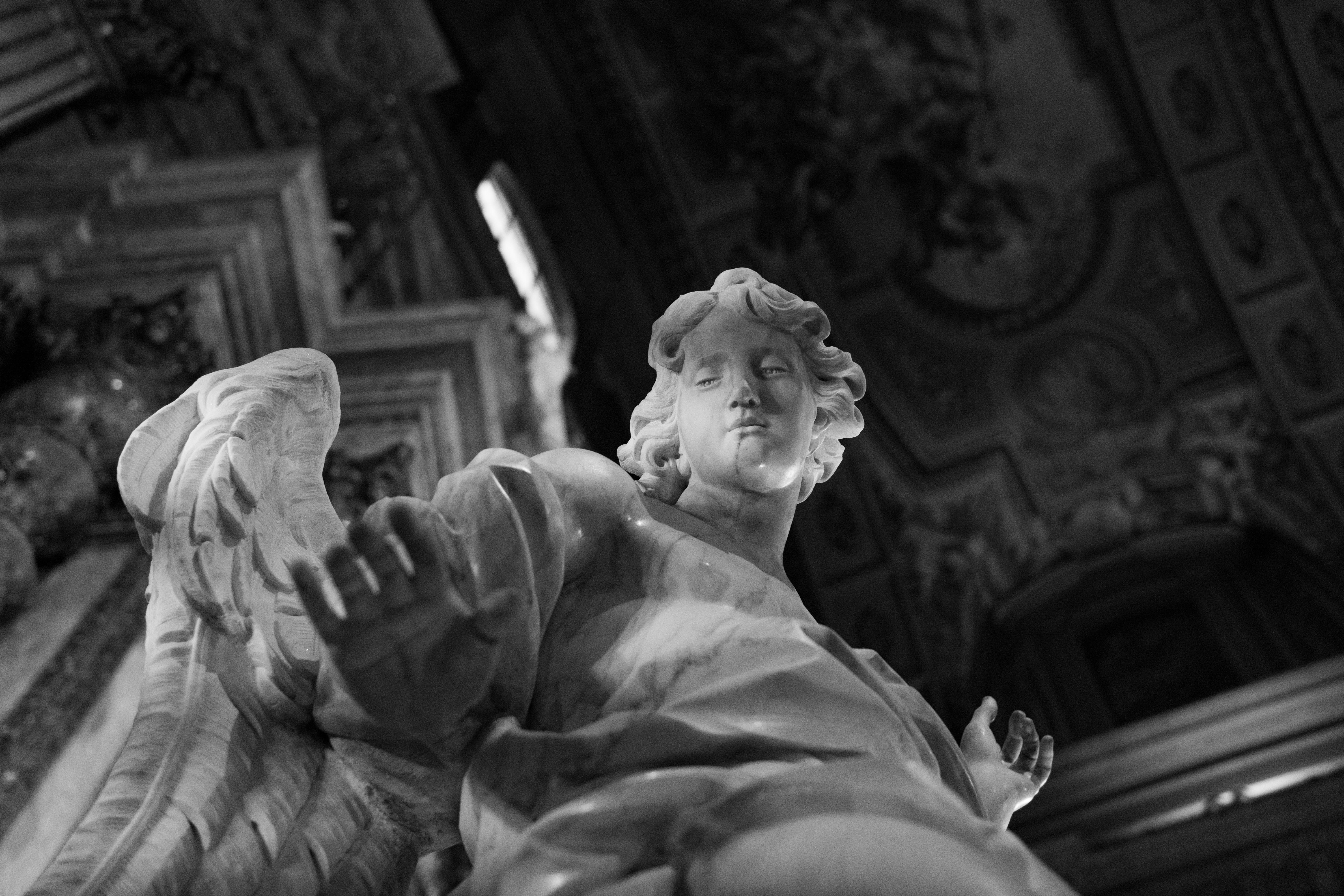 sculpture, church, wings, marble, low angle view, carving - craft product, female likeness, spirituality, belief, art and craft, craft, human representation, HD Wallpaper