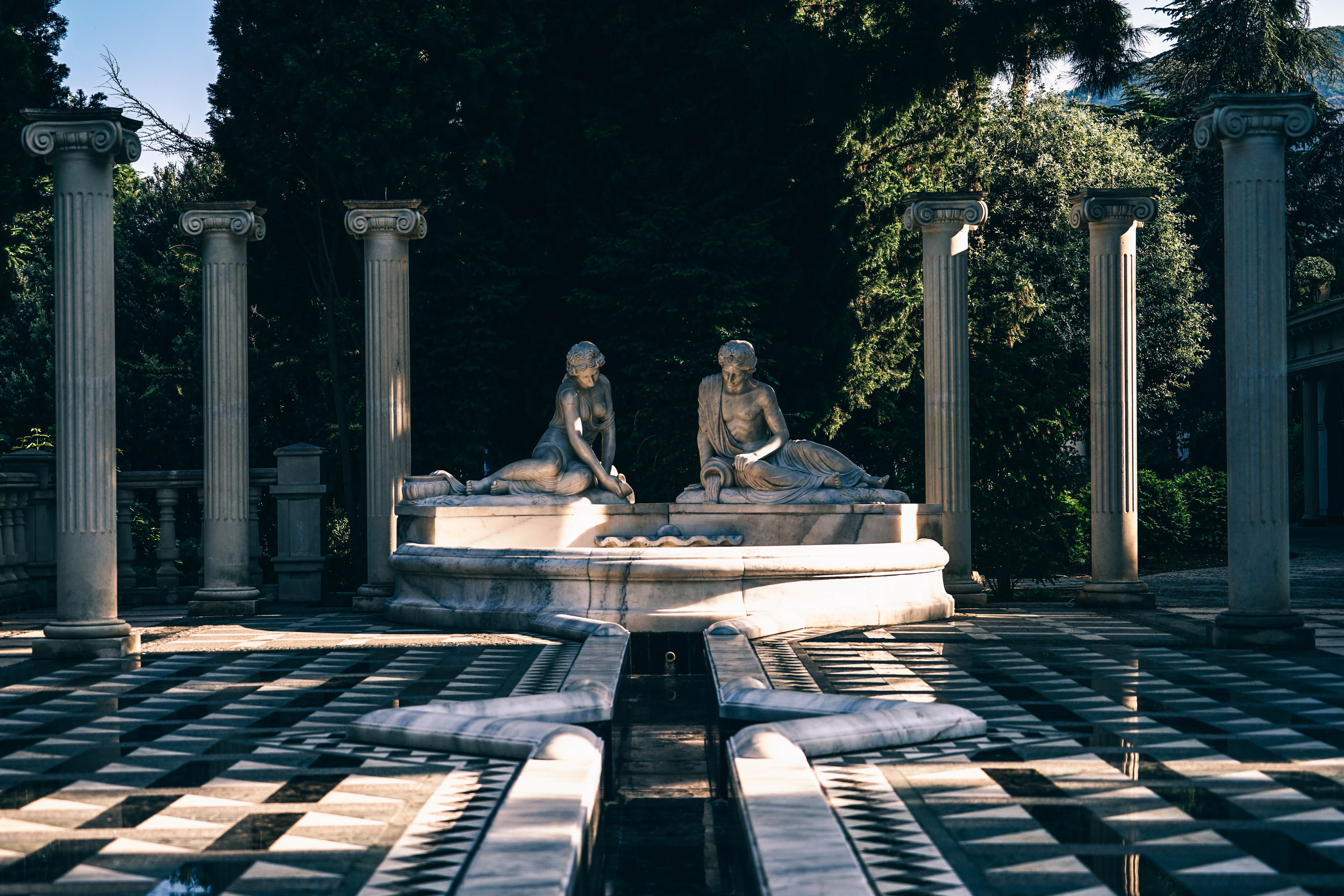 stone, art and craft, marble, monument, black-and-white, nature, the past, architectural column, creativity, sunlight, history, no people, column, sculpture, HD Wallpaper