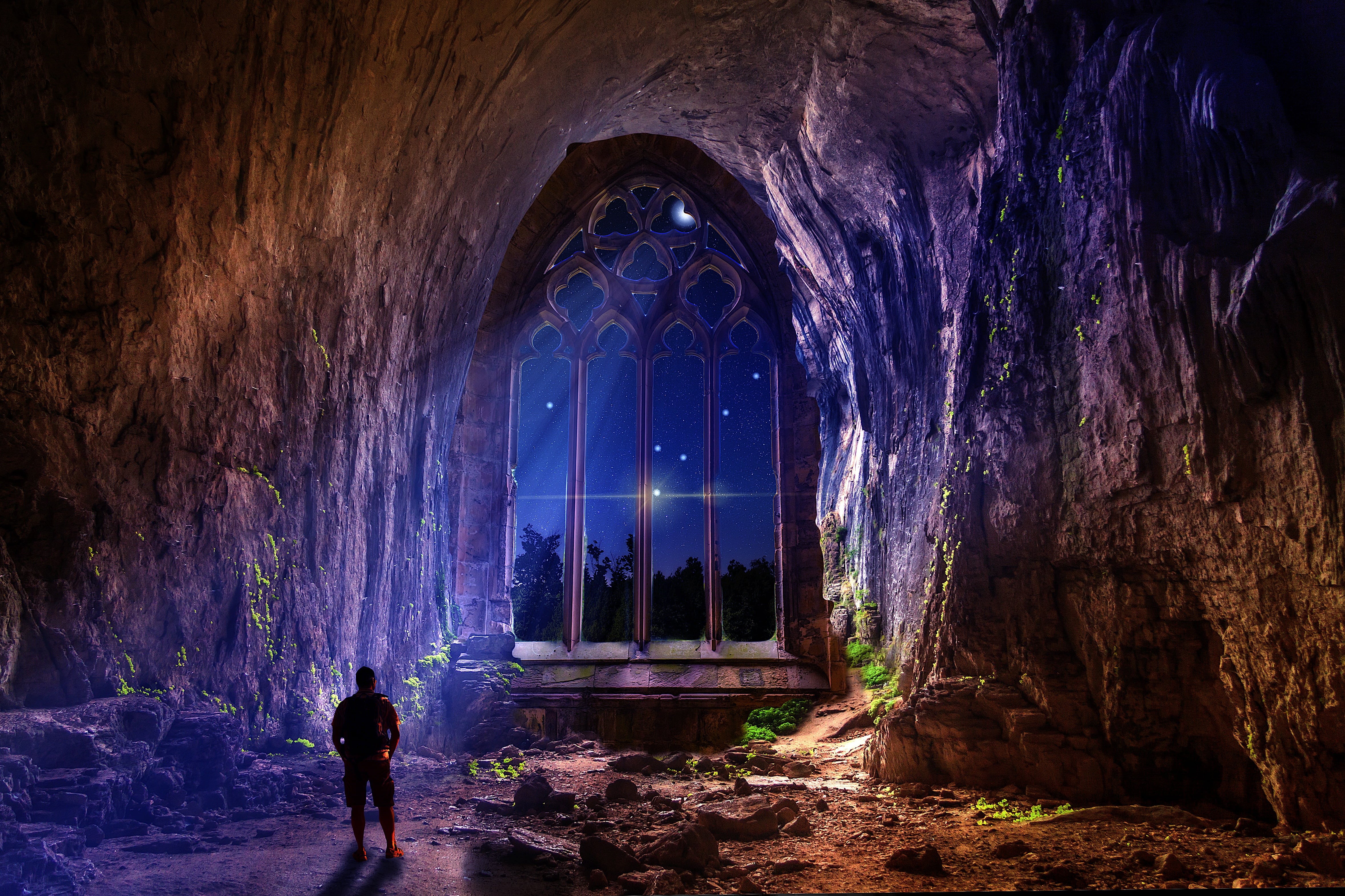 ufo, solar, stone, technology, satellite, men, nature, stars, video, mystery, adult, fantasy, standing, astronaut, beam, cave, ruined, screenshot, spacecraft, HD Wallpaper