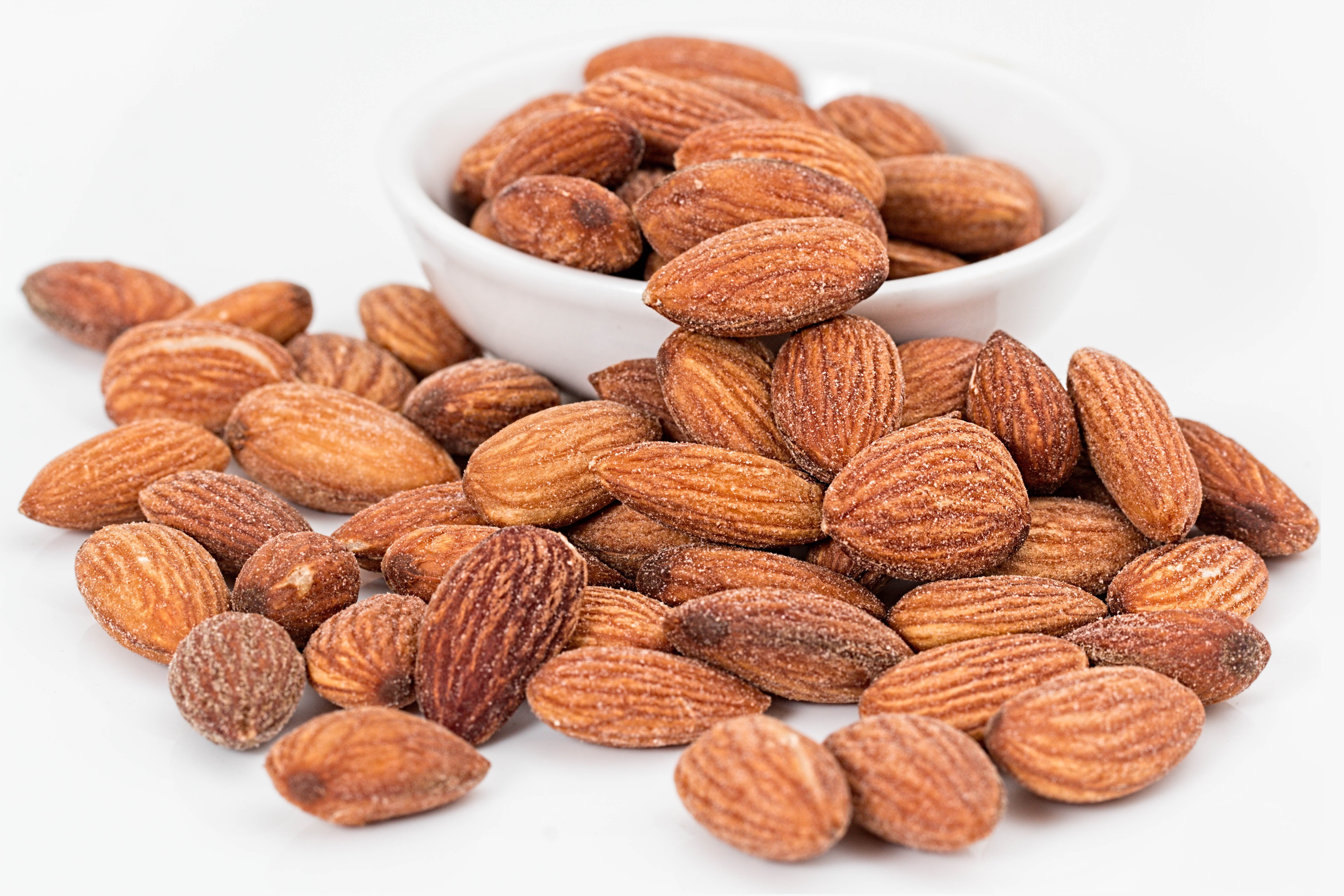 white, fruit, brown, dieting, ingredient, heap, almonds, healthy Eating, gourmet, refreshment, bowl, backgrounds, food, 5K, still life, studio shot, snack, HD Wallpaper