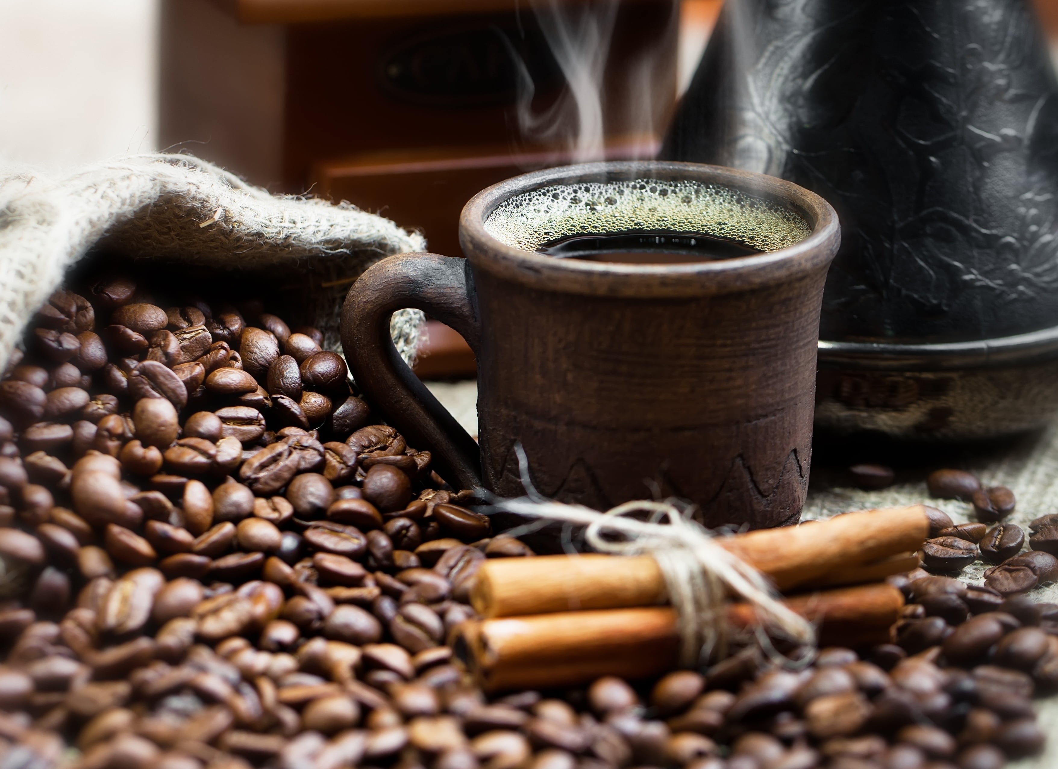 black Color, drink, cinnamon, coffee Cup, morning, bean, smoke, selective focus, cappuccino, coffee, mocha, heat - Temperature, freshness, seed, indoors, HD Wallpaper