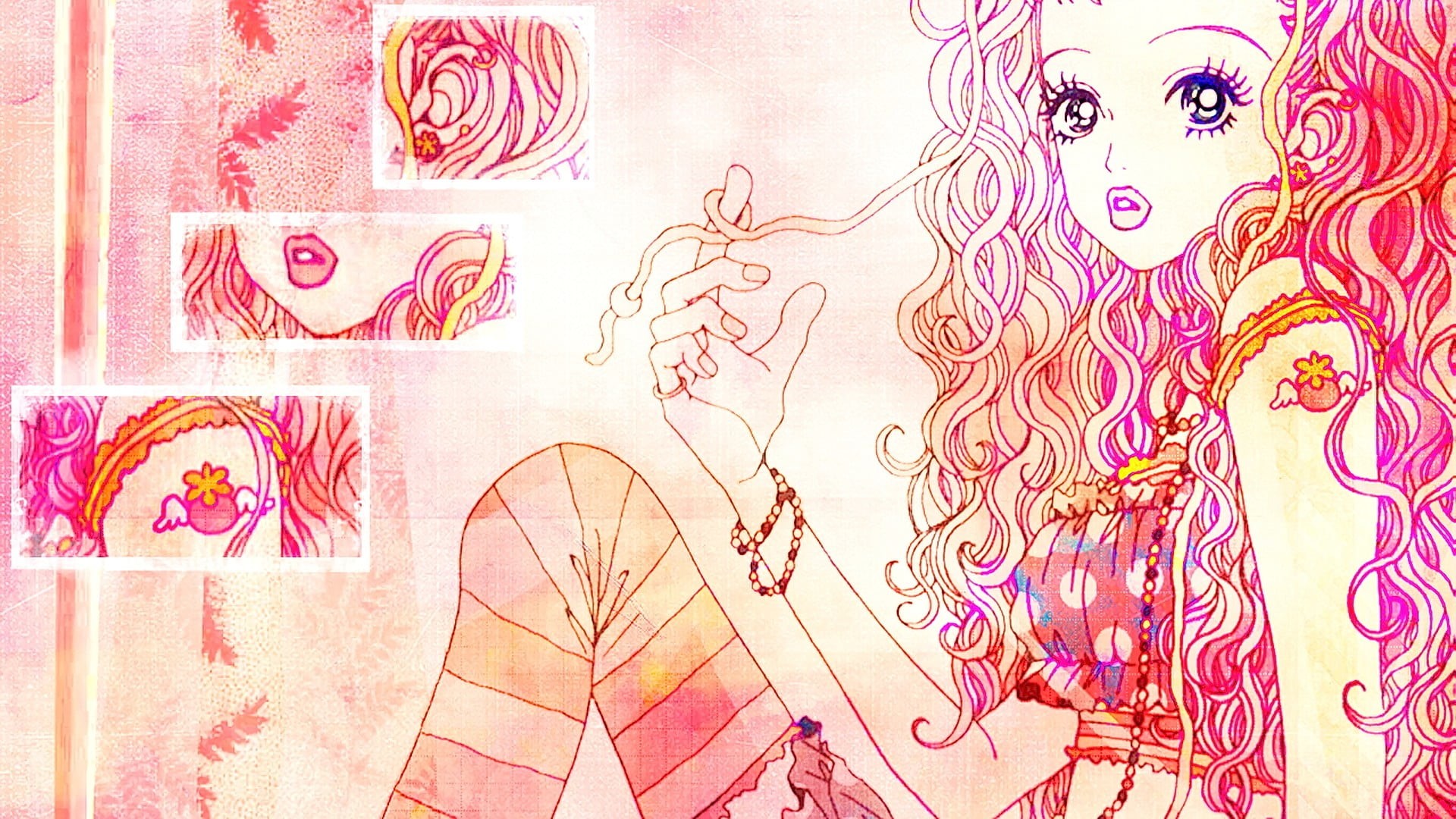 anime, representation, creativity, scribble, no people, close-up, art and craft, multi colored, indoors, floral pattern, anime girls, long hair, drawing, HD Wallpaper