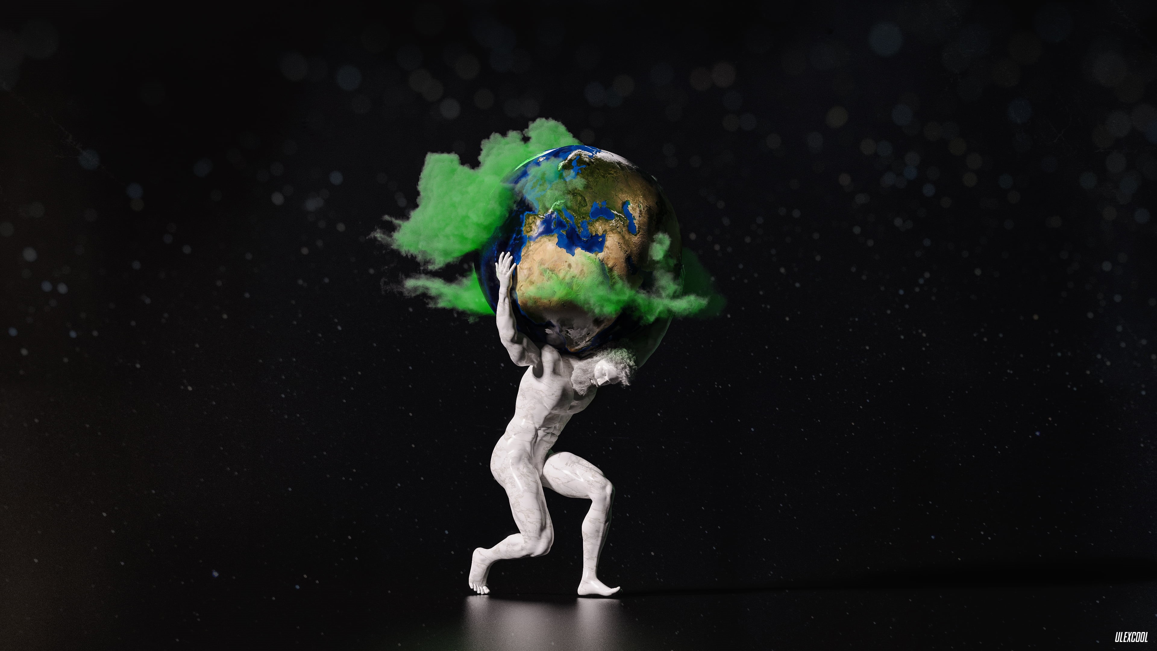 space, planet, digital art, marble, 3D graphics, Atlas (god), world, clouds, 4K, Earth, CGI, HD Wallpaper