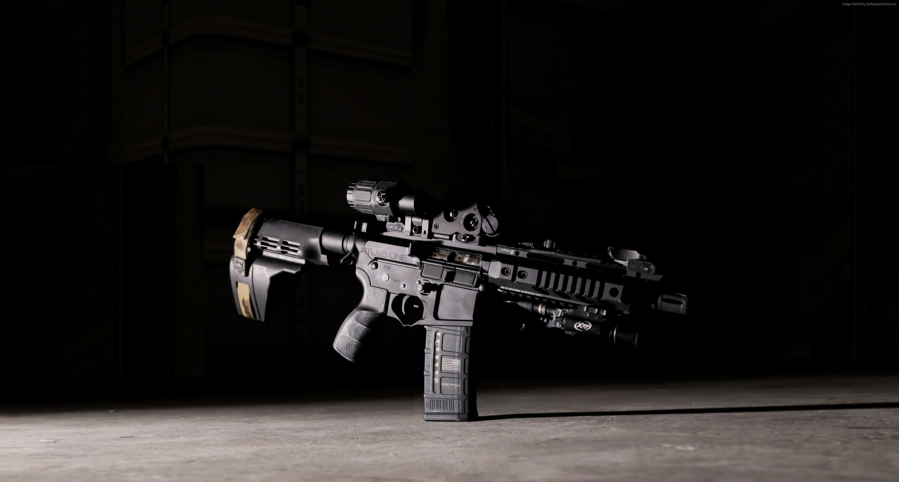 table, weapon, wall - building feature, front view, indoors, surveillance, gun, no people, security, skill, robot, accuracy, aggression, studio shot, communication, HD Wallpaper