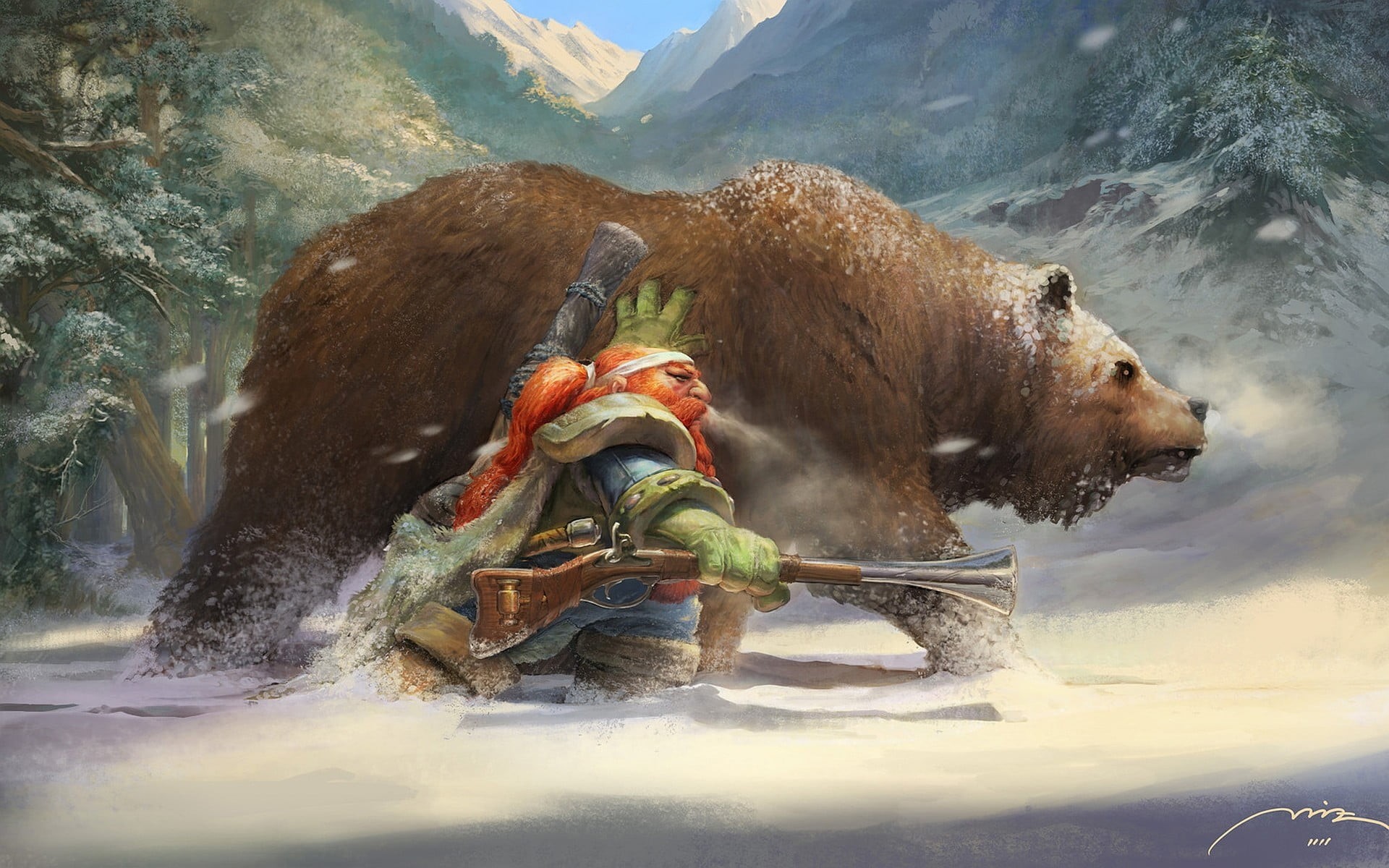brown, day, outdoors, water, 1080P, redhead, nature, painting, World of Warcraft, scenics - nature, man, full length, mountain, beauty in nature, animals in the wild, HD Wallpaper
