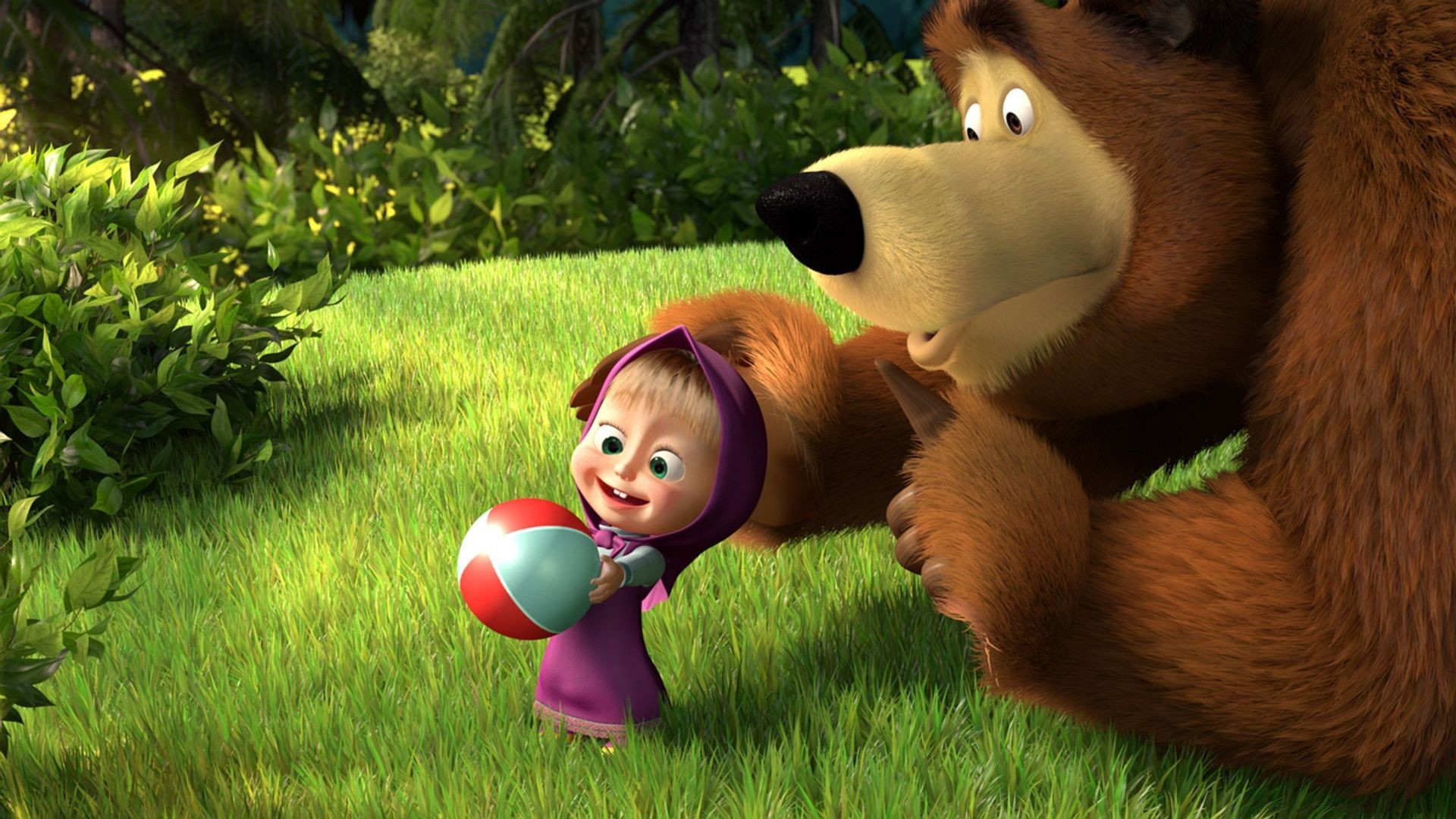 field, child, grass, land, bears, stuffed toy, domestic, plant, one animal, representation, animal, Masha and the Bear, forest clearing, childhood, animal representation, HD Wallpaper