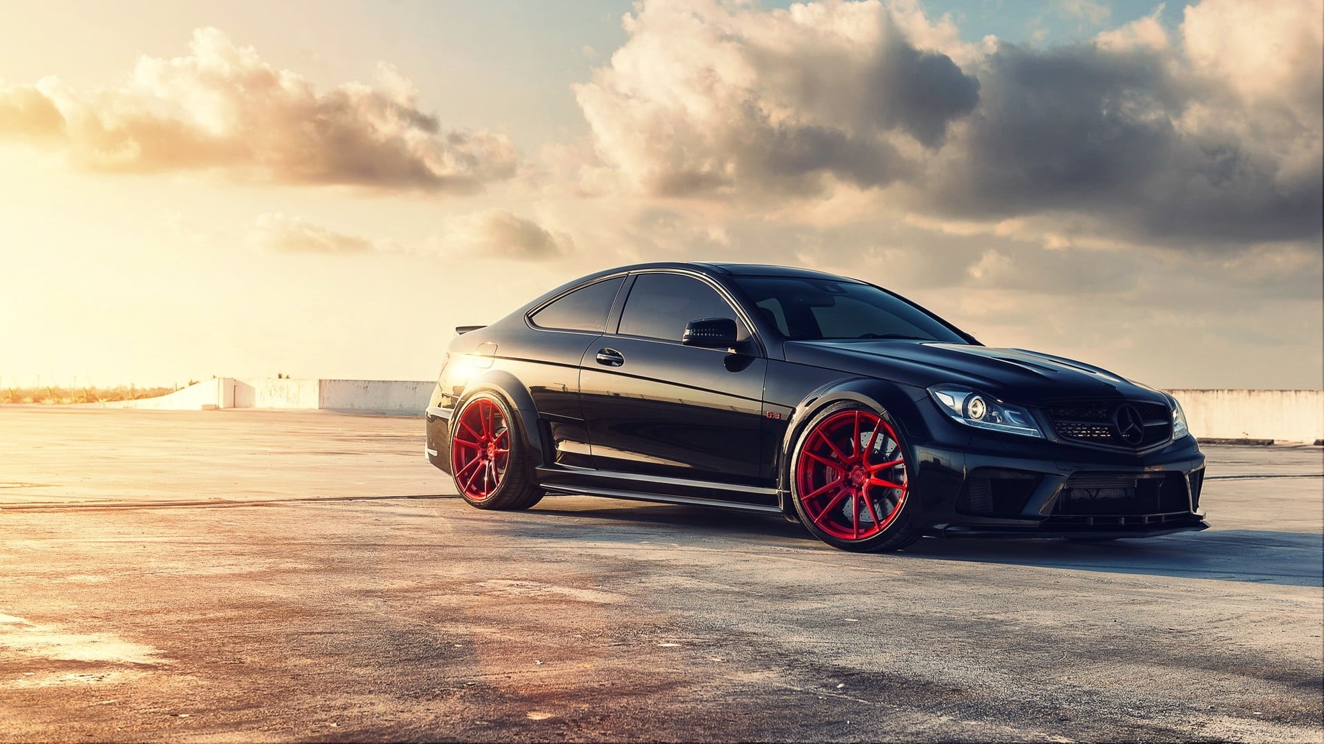 technology, cloud - sky, sunlight, street, car, sky, Mercedes-Benz, red, luxury, wheel, vehicle, editorial, wealth, sport, 1080P, sunset, front View, racecar, HD Wallpaper