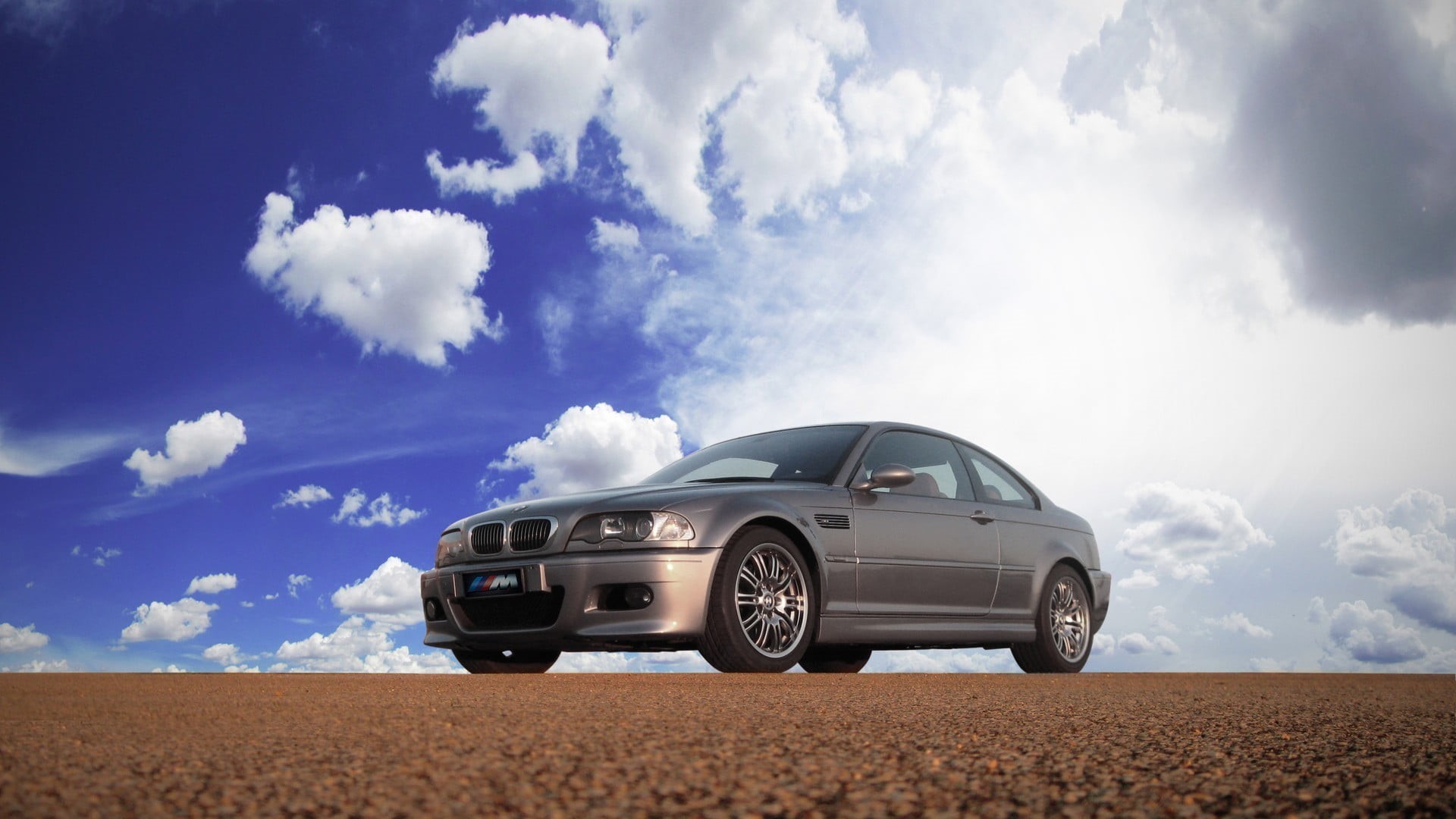no people, 1080P, silver colored, vehicle, blue, transportation, road, sky, environment, travel, black, wheel, BMW M3 , car, landscape, sedan, road trip, HD Wallpaper