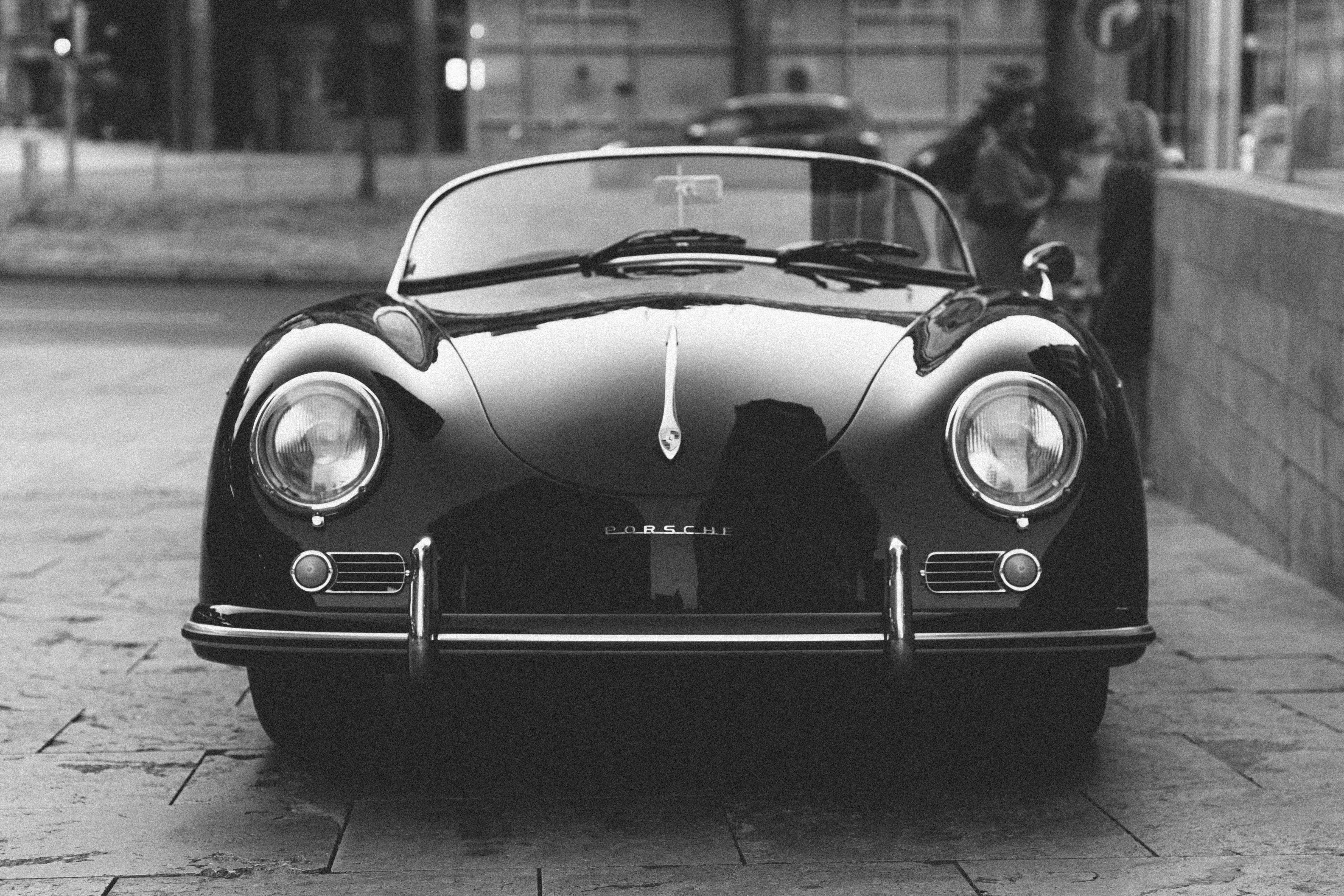 antique, mode of Transport, sedan, classic, collectors car, built structure, no people, 4K, building exterior, front view, sports Car, architecture, old-fashioned, HD Wallpaper