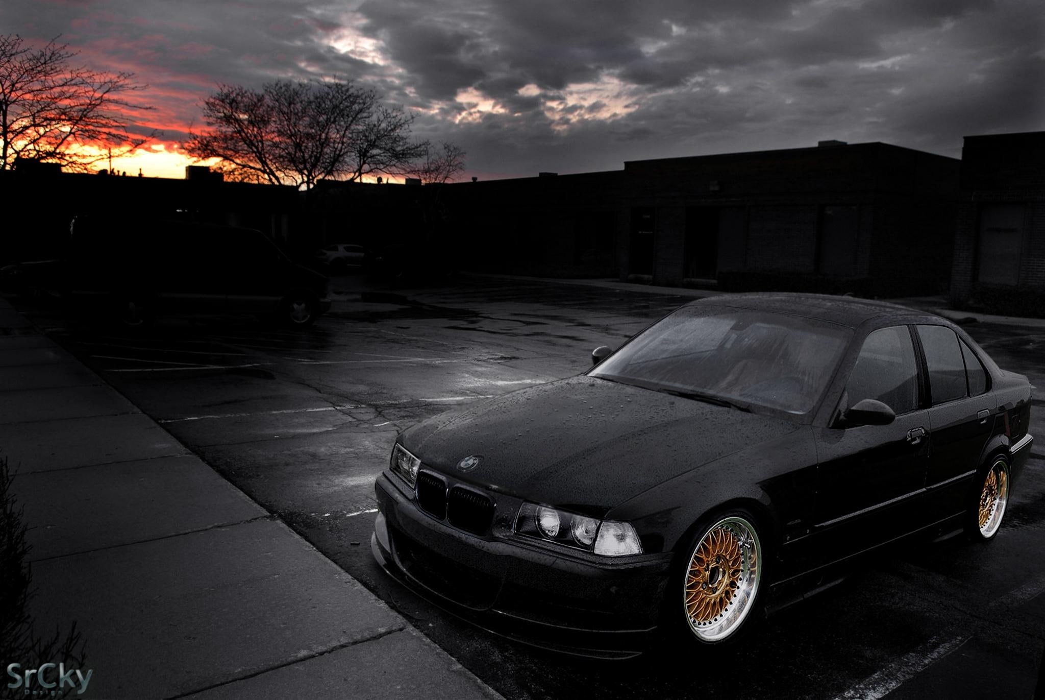 bmw e36 by srckydesign-rain, tuning, 1080P, dark, virtualtuning, black, cool, extra, bmw, srckydesign, e, super, srdjan, HD Wallpaper