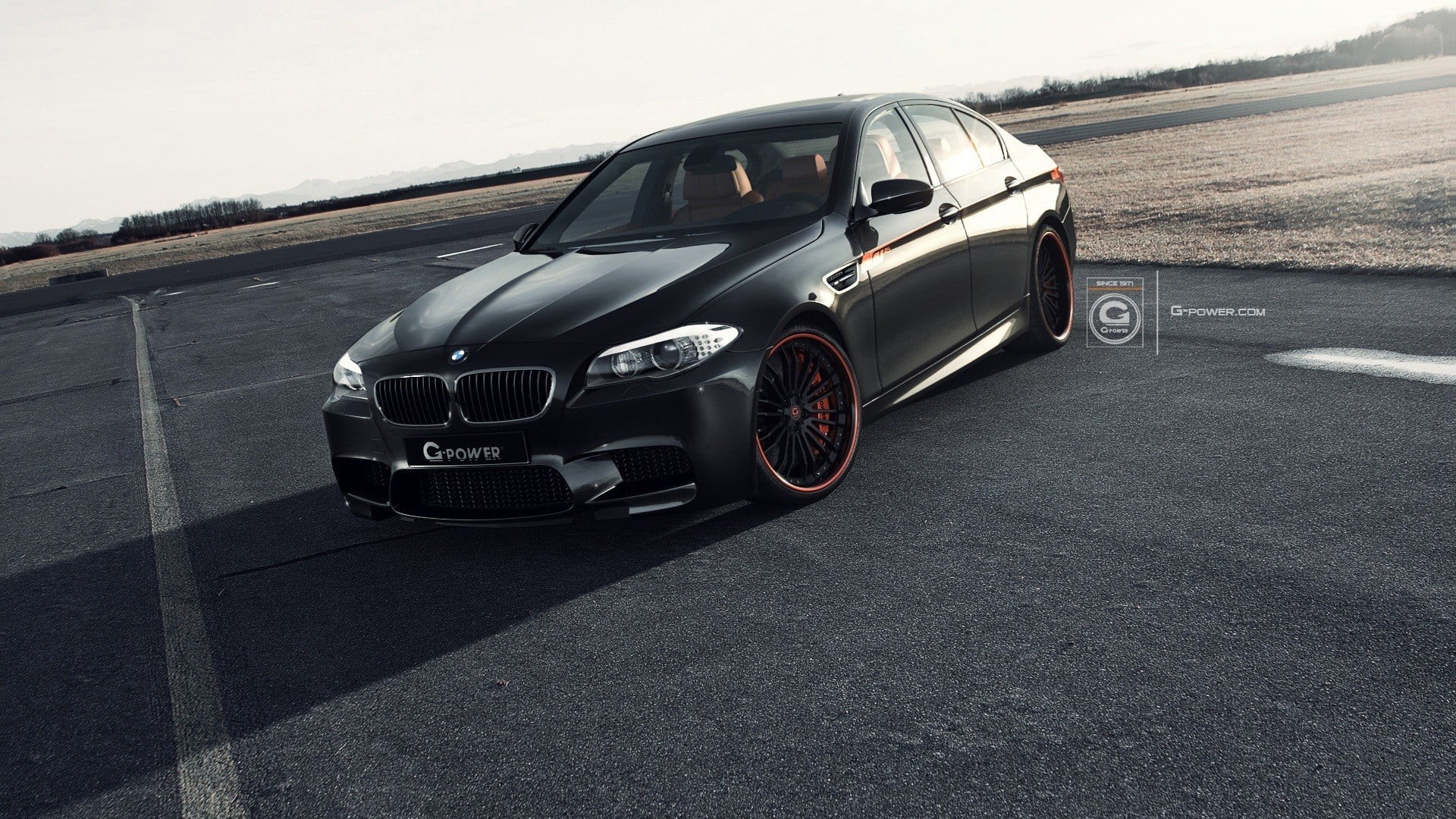 tire, sky, 1080P, speed, day, wheel, stationary, mode of transportation, land vehicle, travel, sedan, no people, road, BMW, street, black, motor vehicle, HD Wallpaper