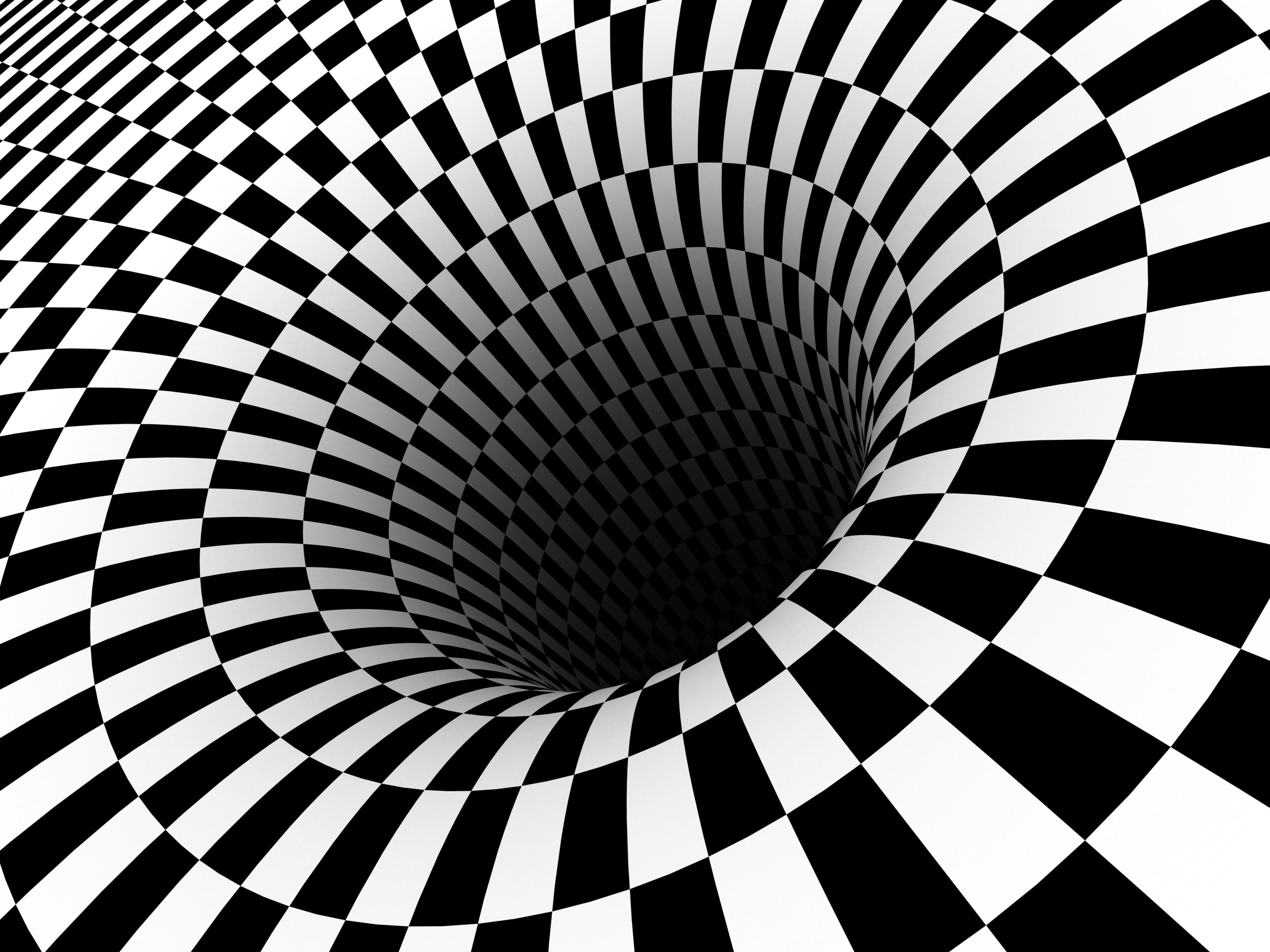 illusions, vortex, optical, illustration, hole, black, 2K, checkered, HD Wallpaper