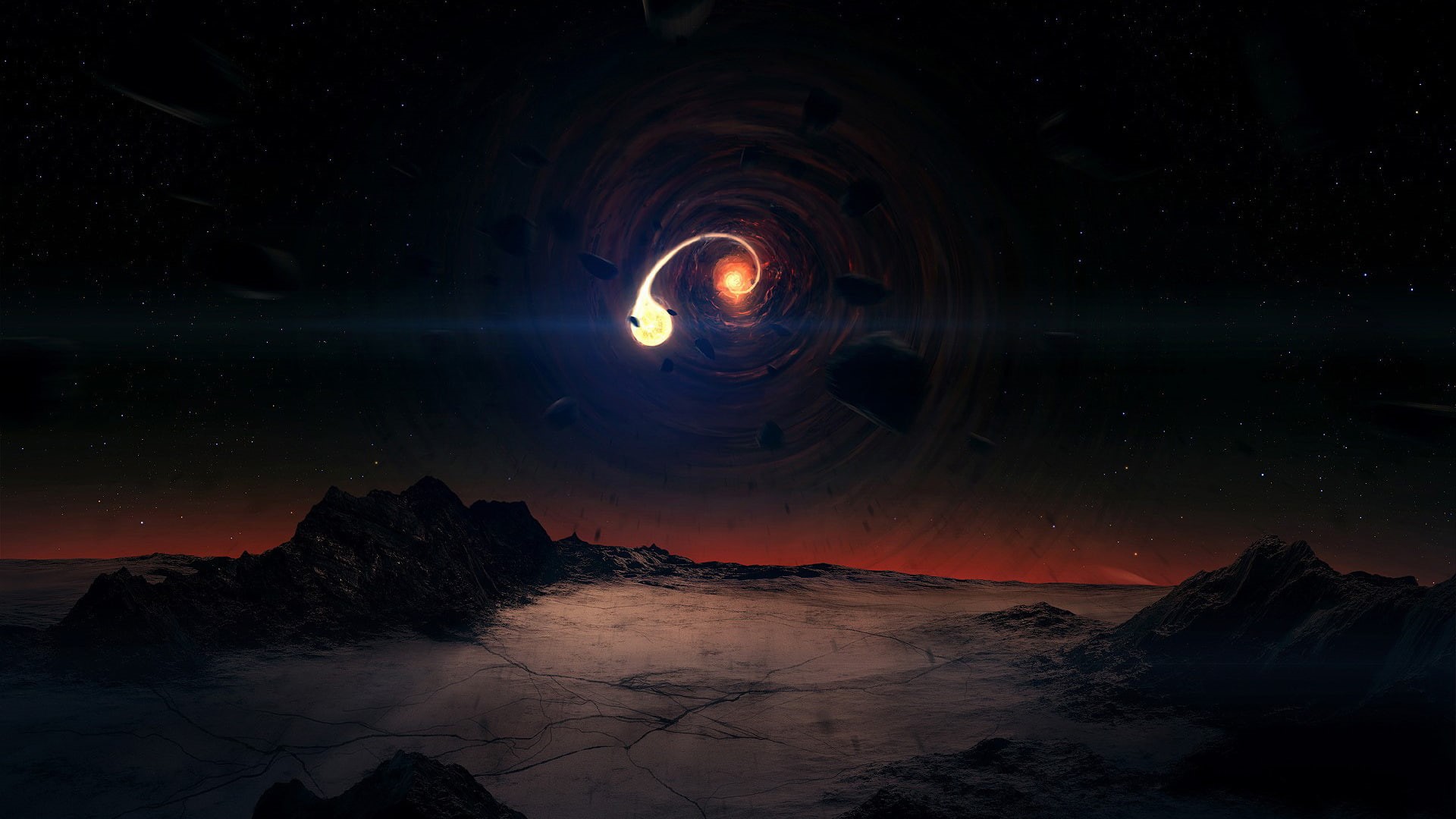 hole, star, alien, space, debris, 1080P, black, hd, landscape, HD Wallpaper
