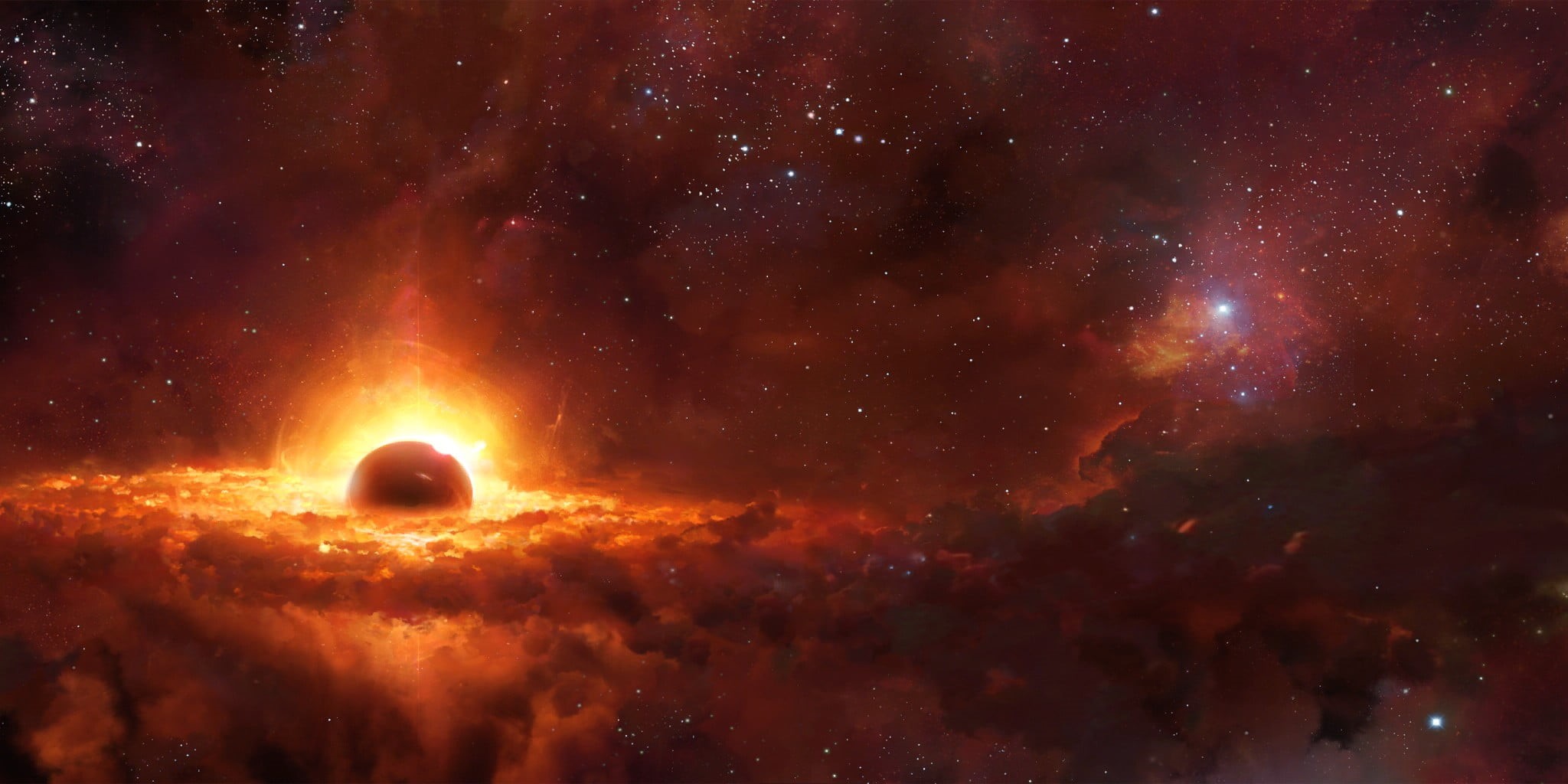 planet - space, sky, illustration, astronomy, star - space, beauty in nature, night, satellite view, illuminated, orange color, outdoors, glowing, red, HD Wallpaper