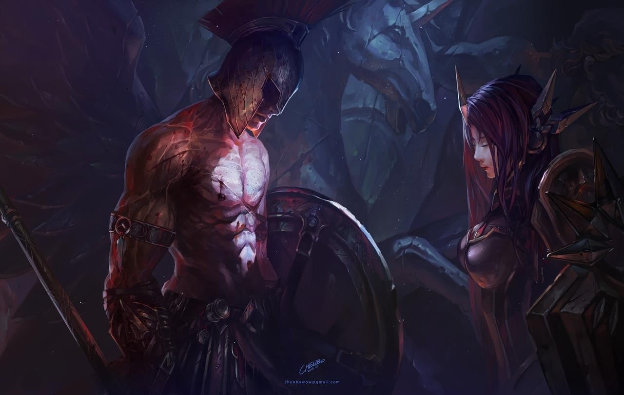 women, league, obscured face, legends, 720P, occupation, holding, sitting, lifestyles, illuminated, warrior, waist up, three quarter length, League of Legends, HD Wallpaper