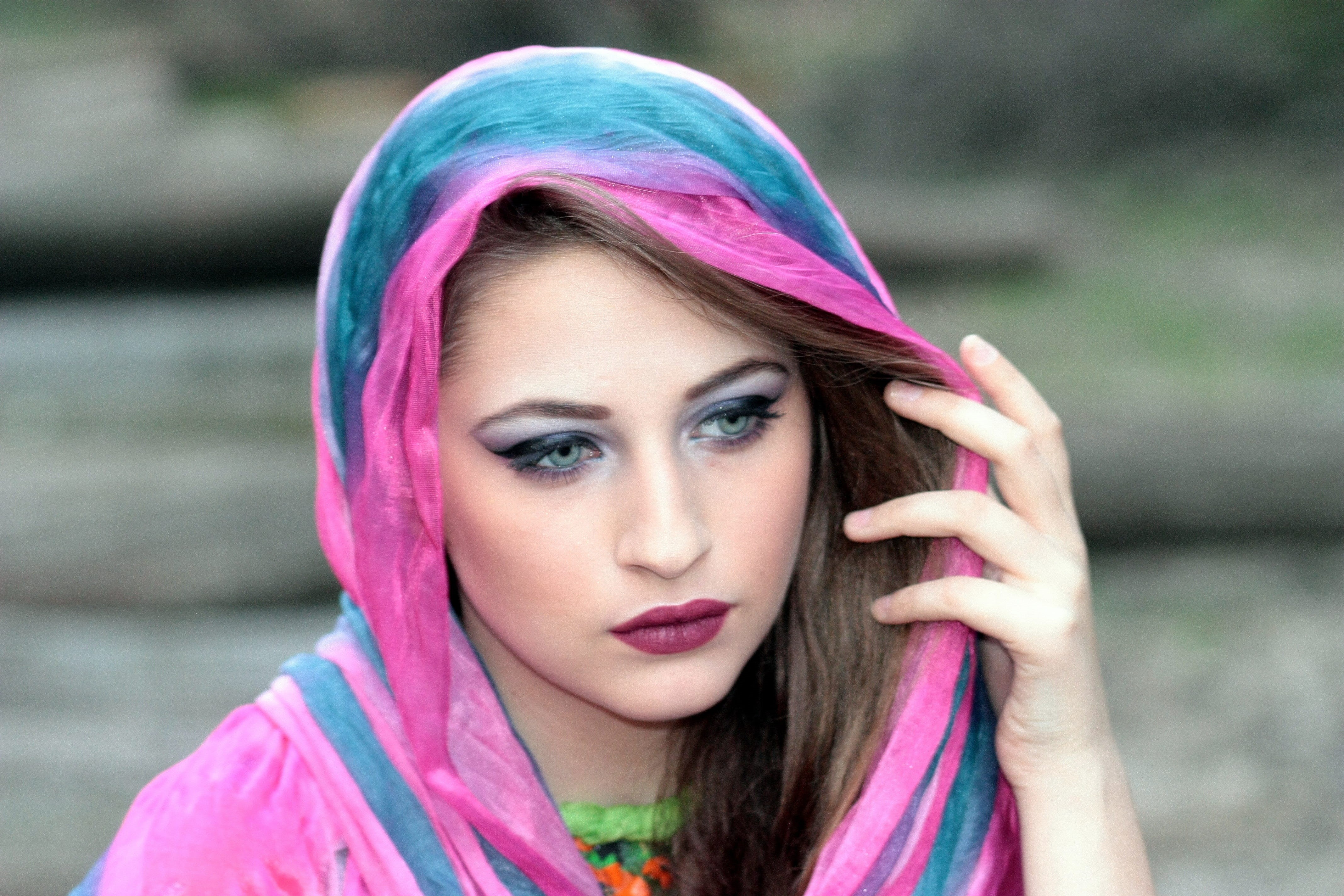 human Face, people, looking At Camera, woman, 4K, hood - clothing, photography, scarf, pink, beautiful, focus, caucasian Ethnicity, young women, portrait, HD Wallpaper
