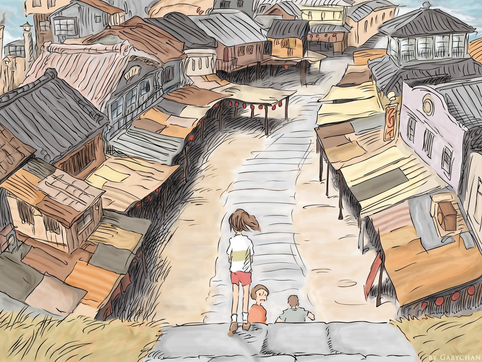 large group of objects, Studio Ghibli, 720P, stripe, table, architecture, art and craft, no people, wood - material, black, creativity, building, long, HD Wallpaper
