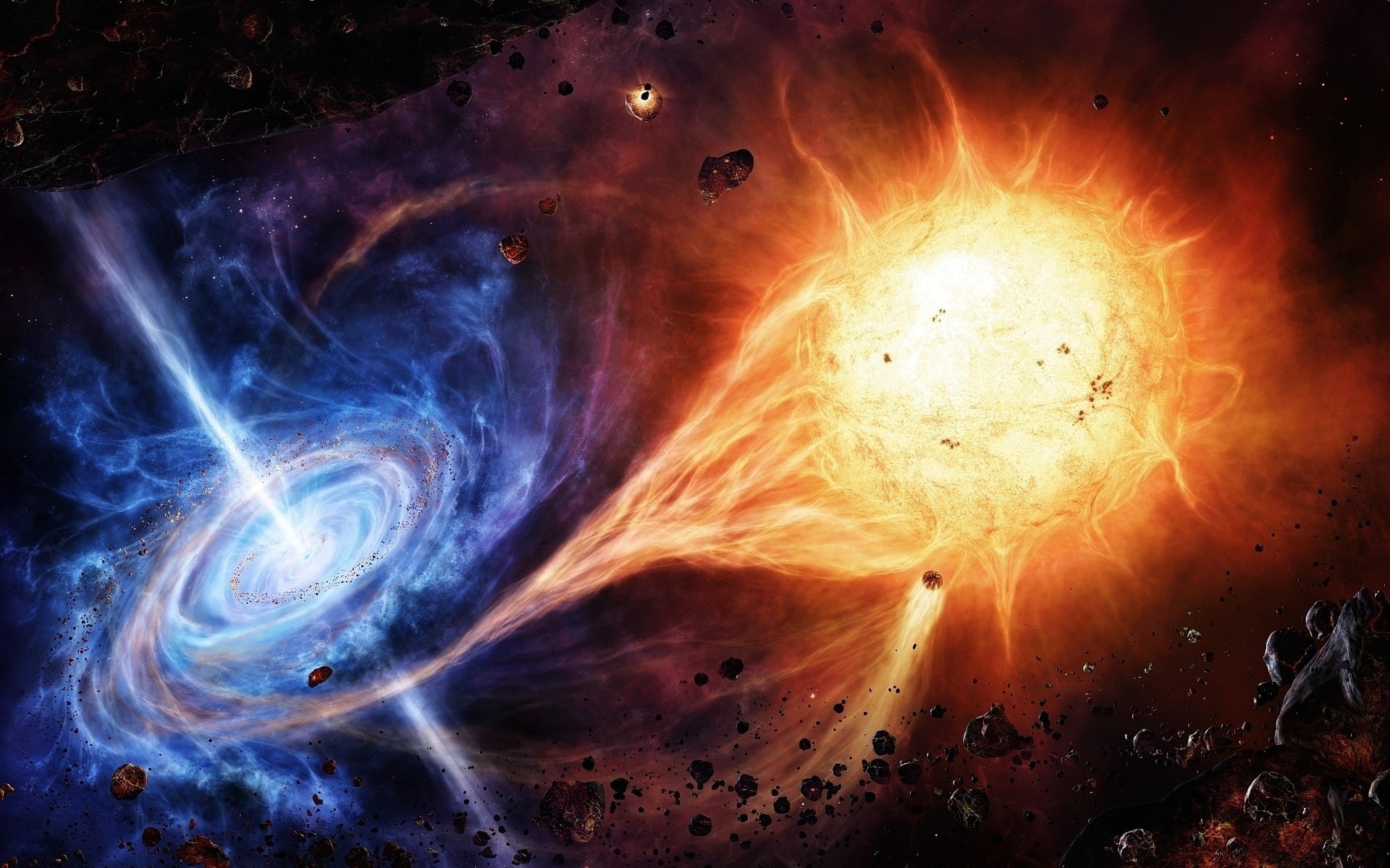 art, hd, quasar, outer space, outer, x, hole, stars, disaster, asteroids, black, space, 1080P, HD Wallpaper